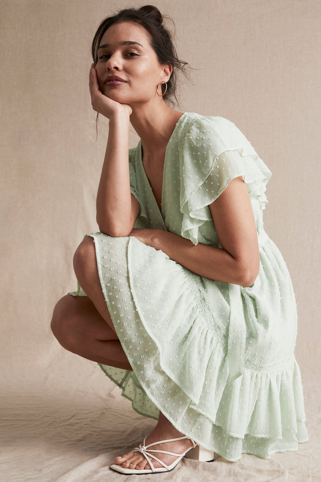 Chiffonkleid mit Pünktchen für Damen - Grün - 1