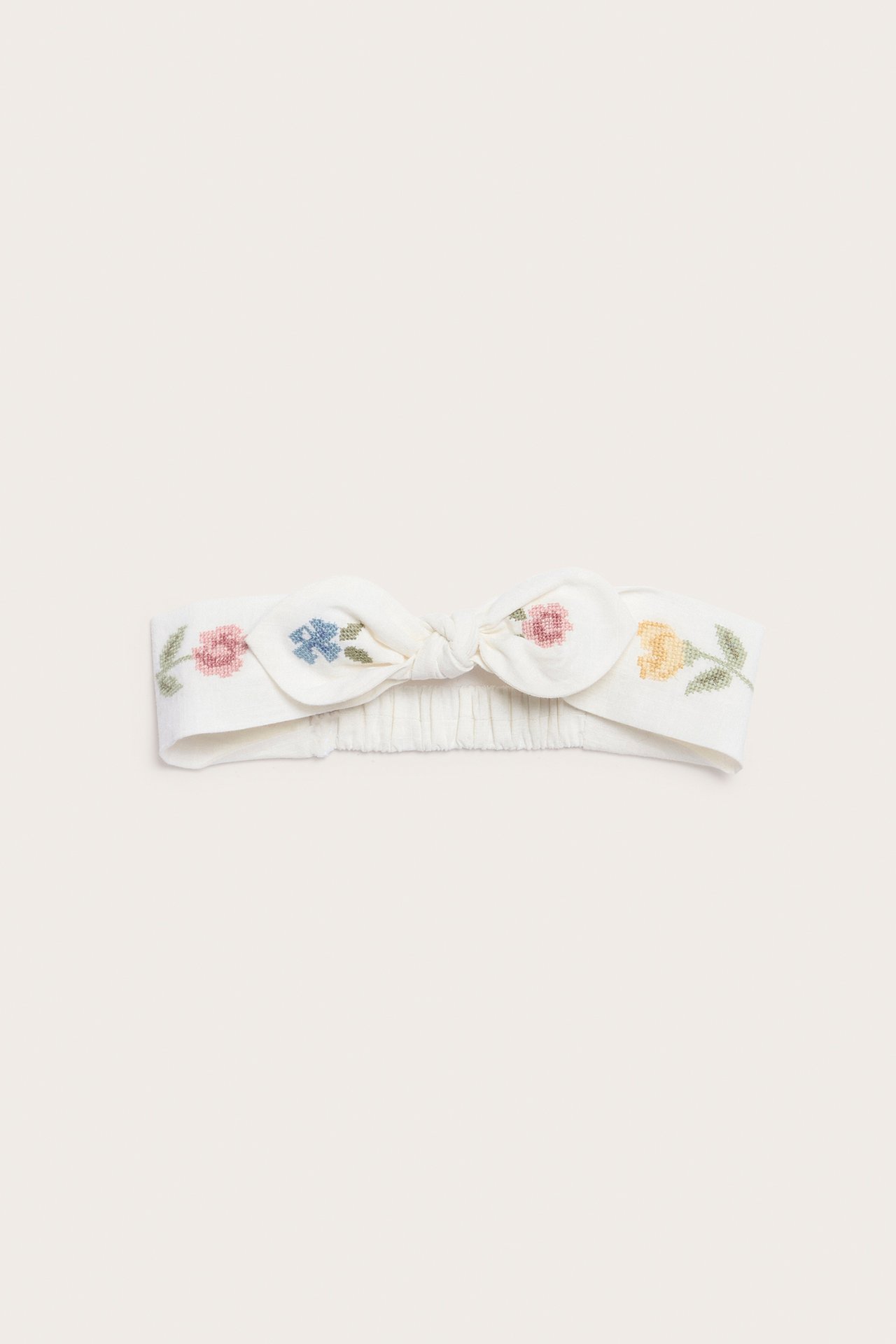 Floral embroidery headband - Off-white - 1