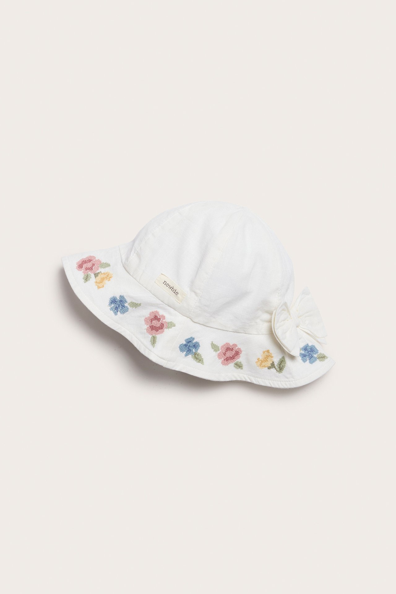 Cross-stitch floral embroidery sun hat - Off-white - 1