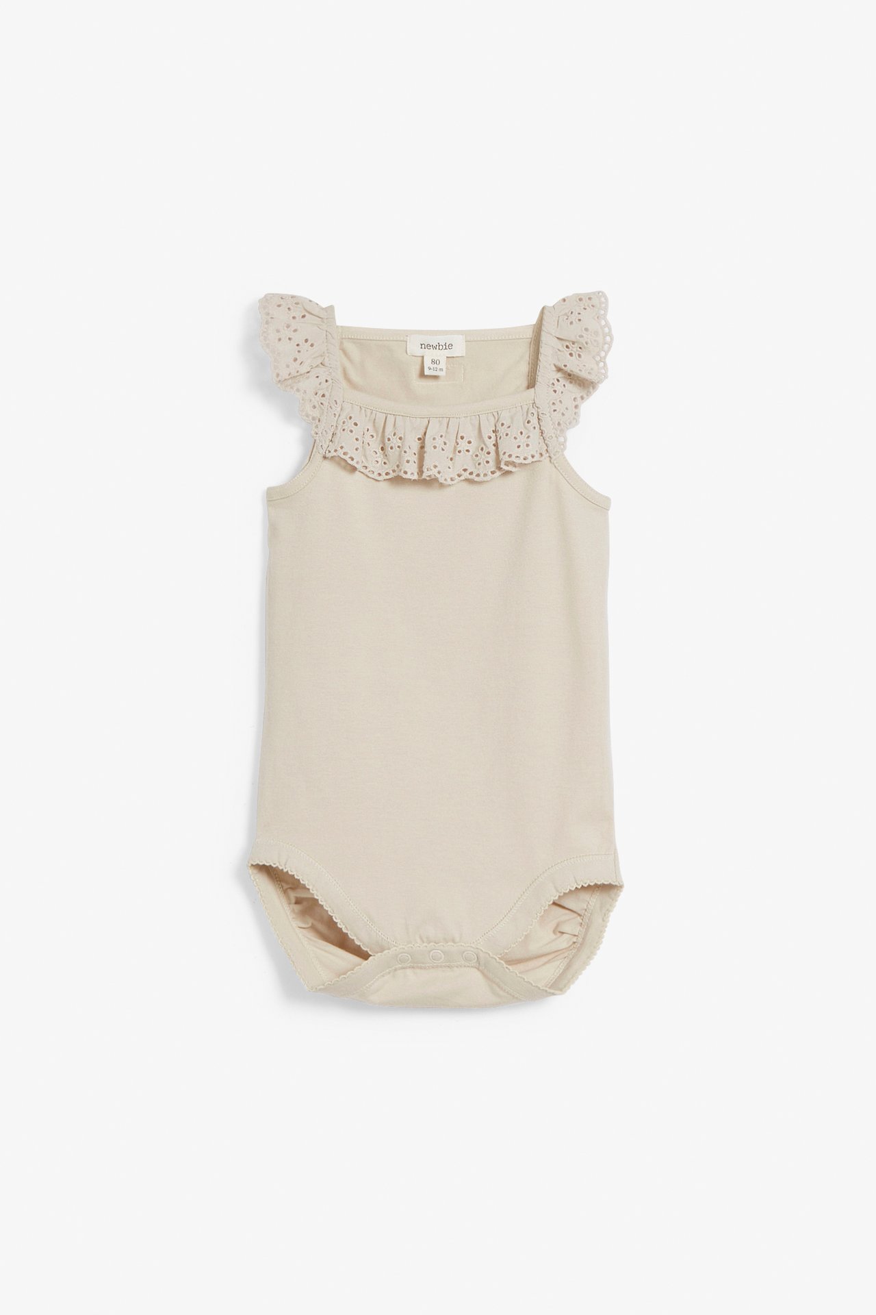 Sleeveless broderie anglaise bodysuit - Beige - 2