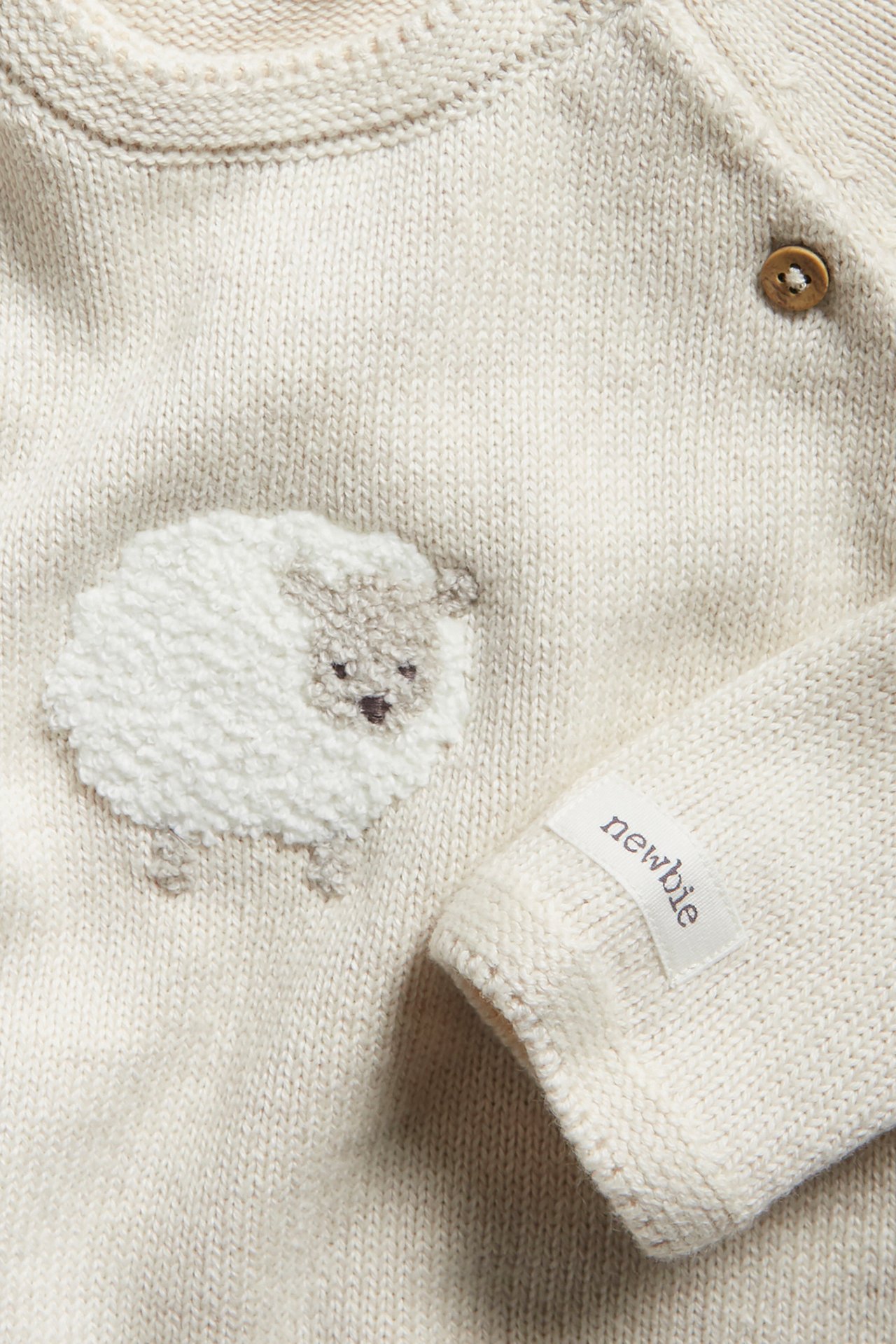 Wickeljacke aus Strick mit Lammapplikation - Beige meliert - 1