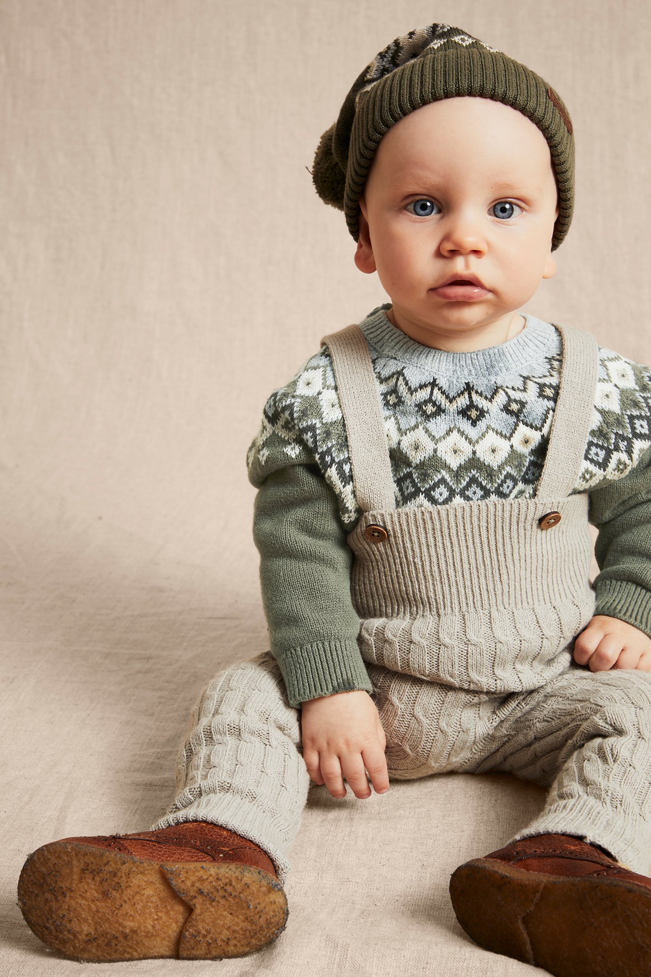Jacquard-knit yoke sweater - Khaki green - 2
