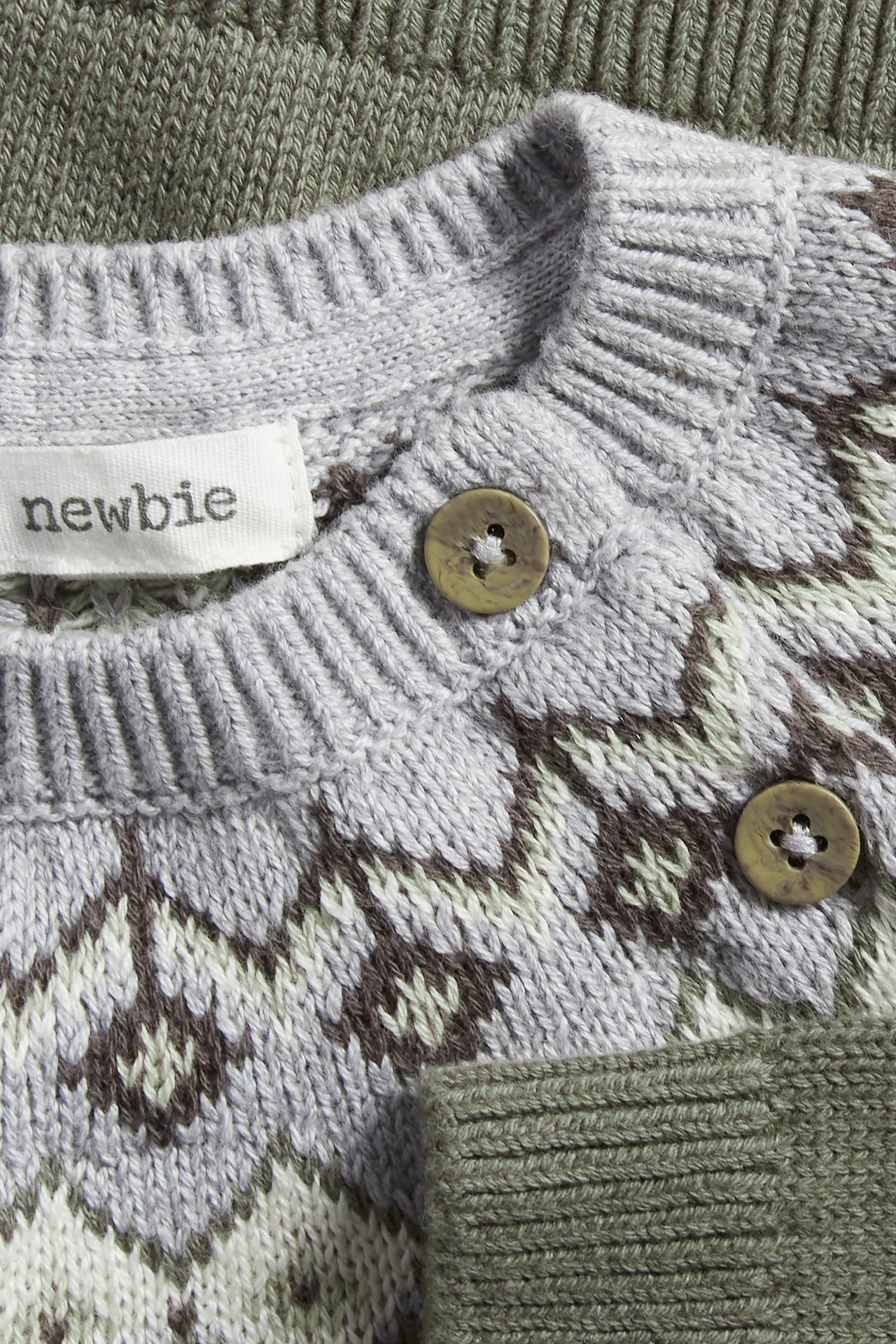 Jacquard-knit yoke sweater - Khaki green - 3