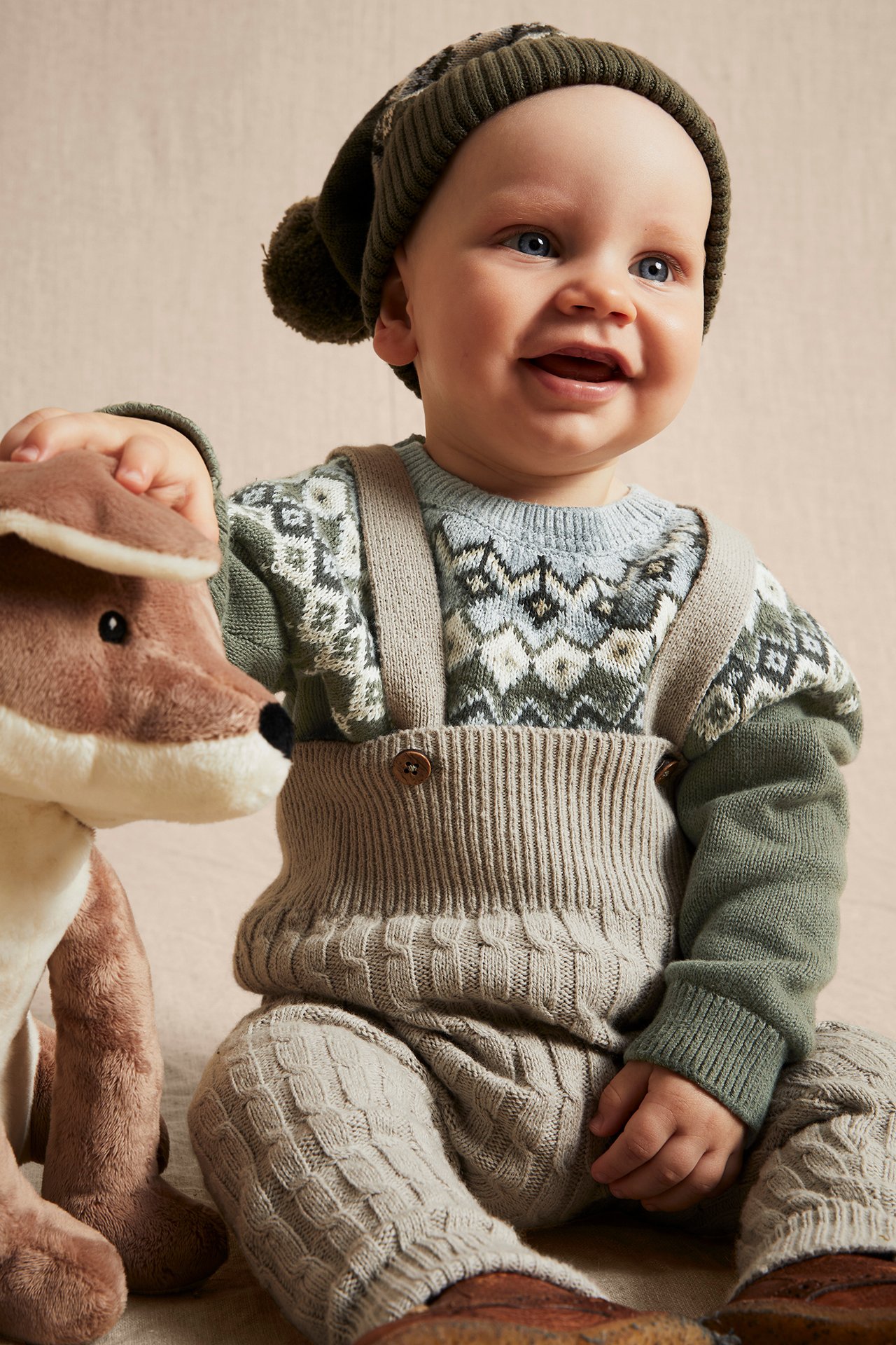 Jacquard-knit yoke sweater - Khaki green - 1