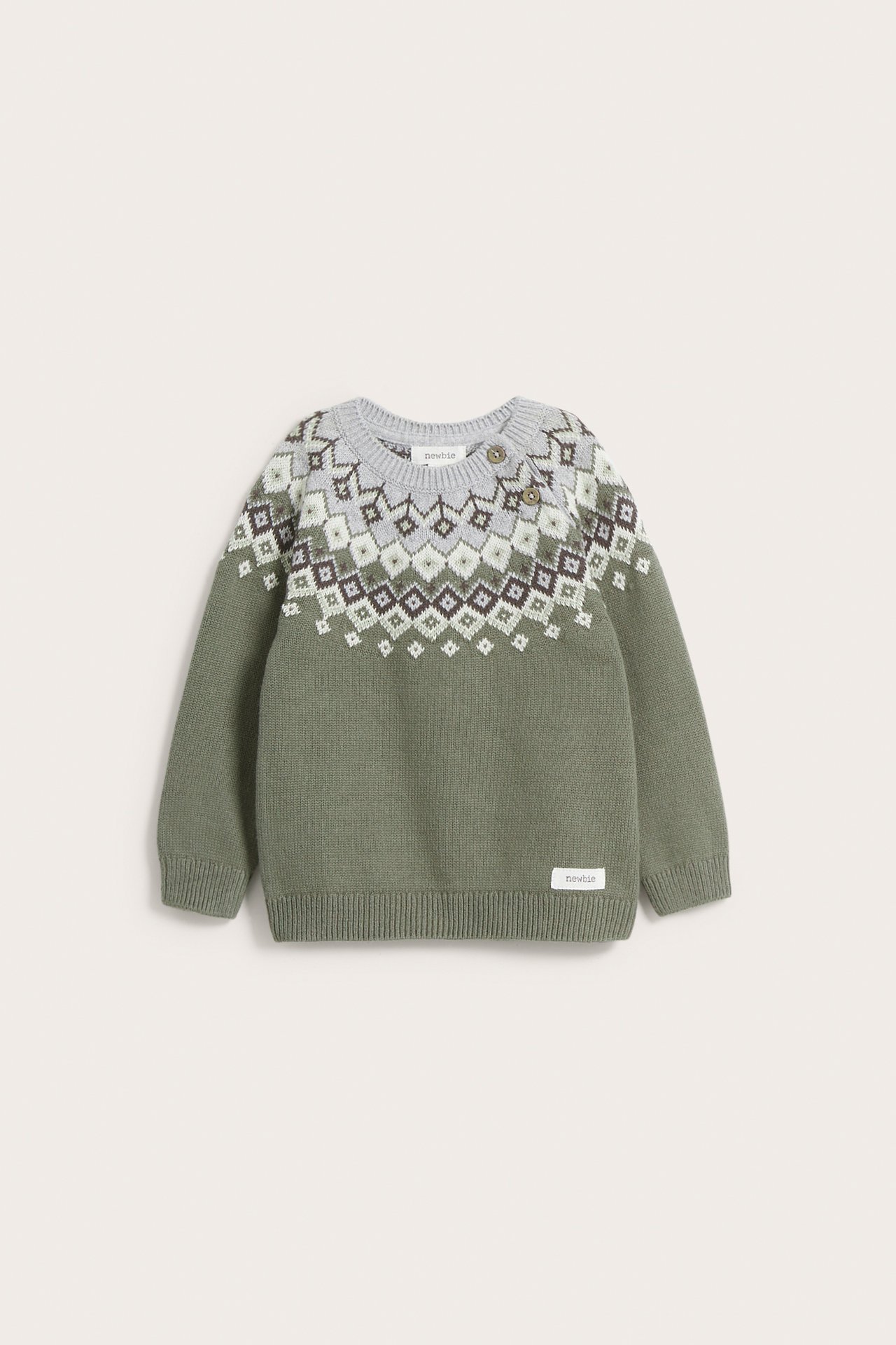 Jacquard-knit yoke sweater - Khaki green - 4
