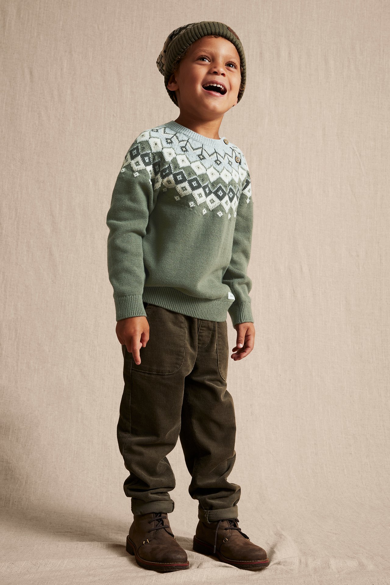 Pullover mit Jacquardmuster an der Passe - Khakigrün - 2
