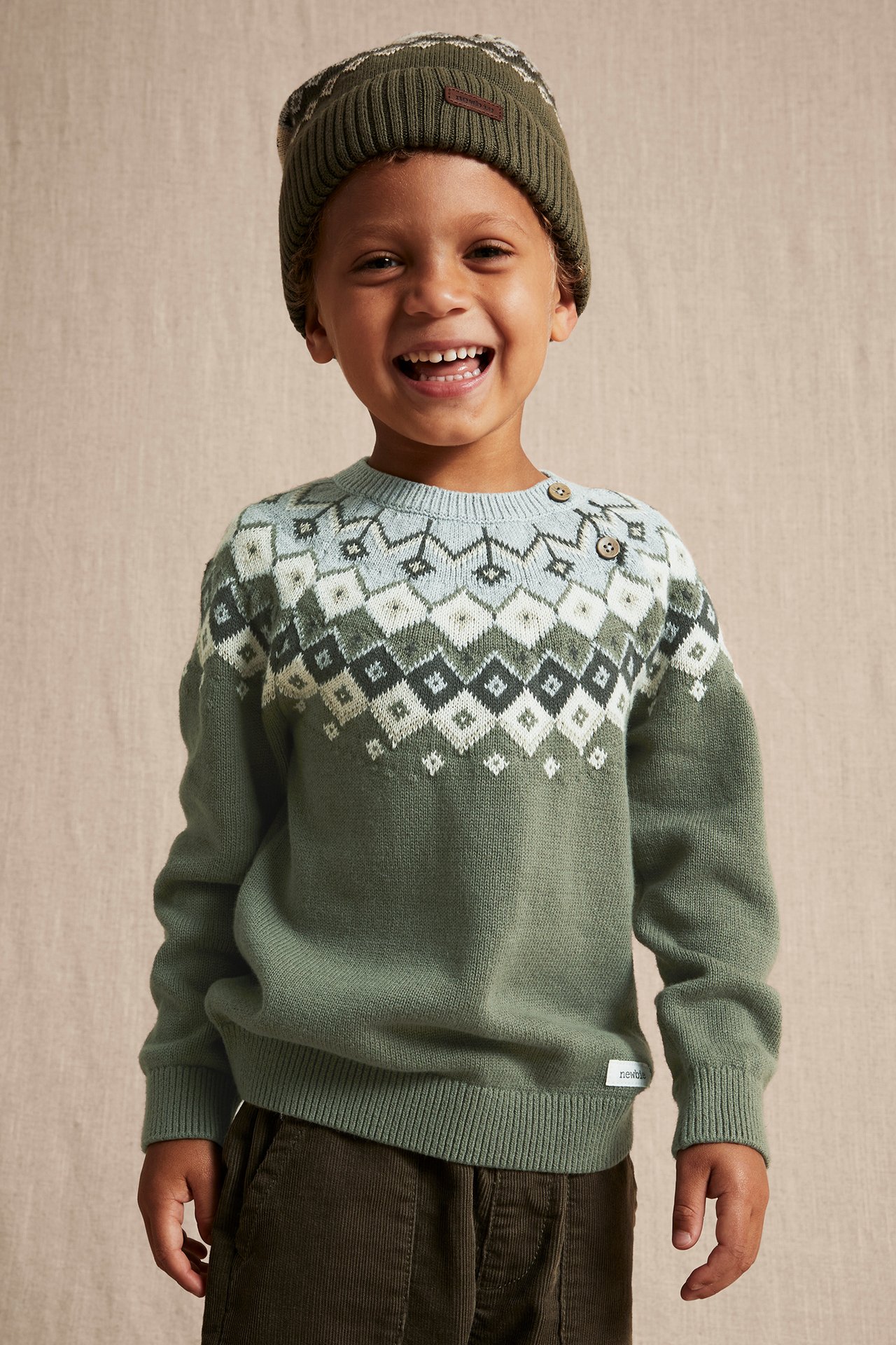 Pullover mit Jacquardmuster an der Passe - Khakigrün - 3