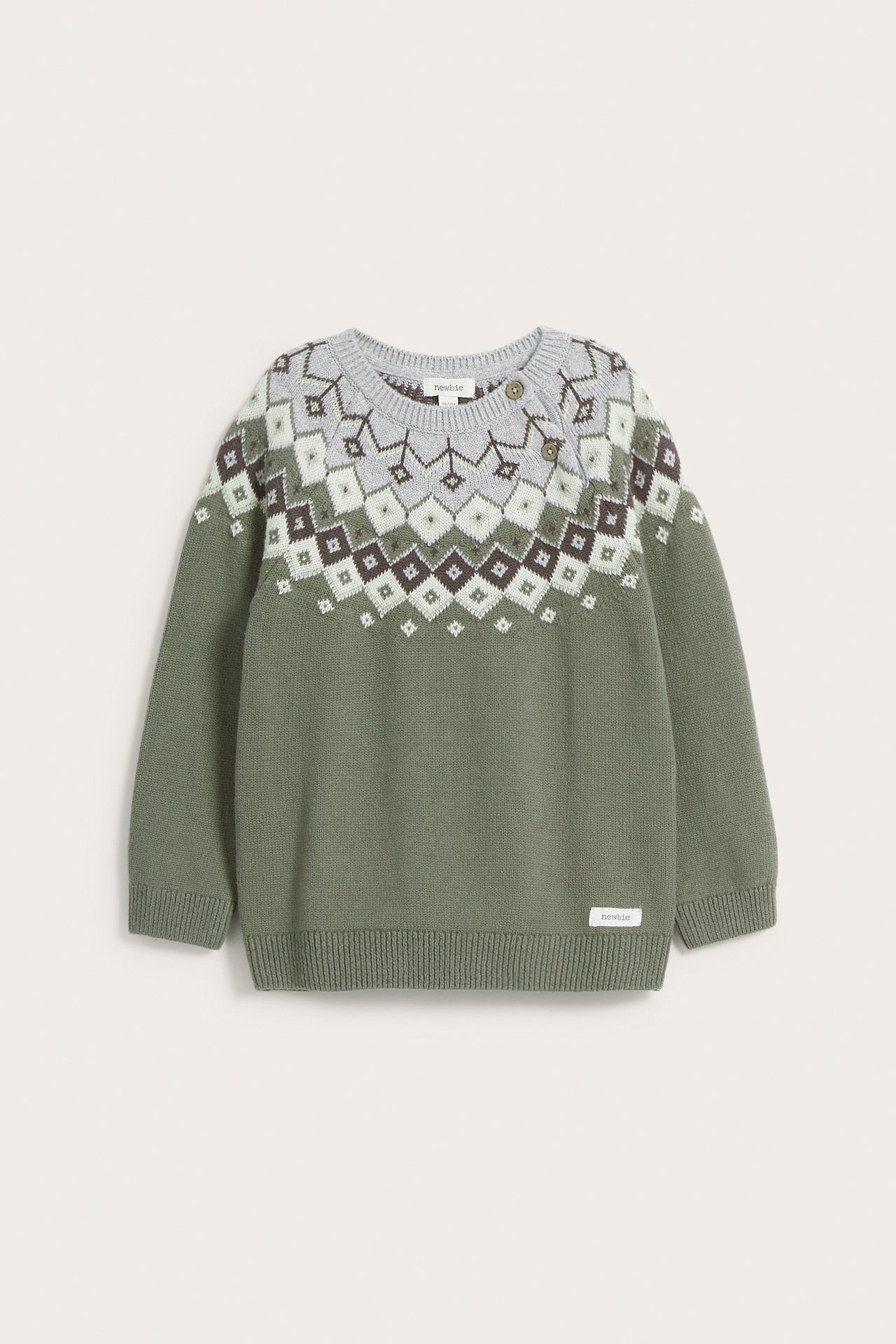 Pullover mit Jacquardmuster an der Passe - Khakigrün - 6