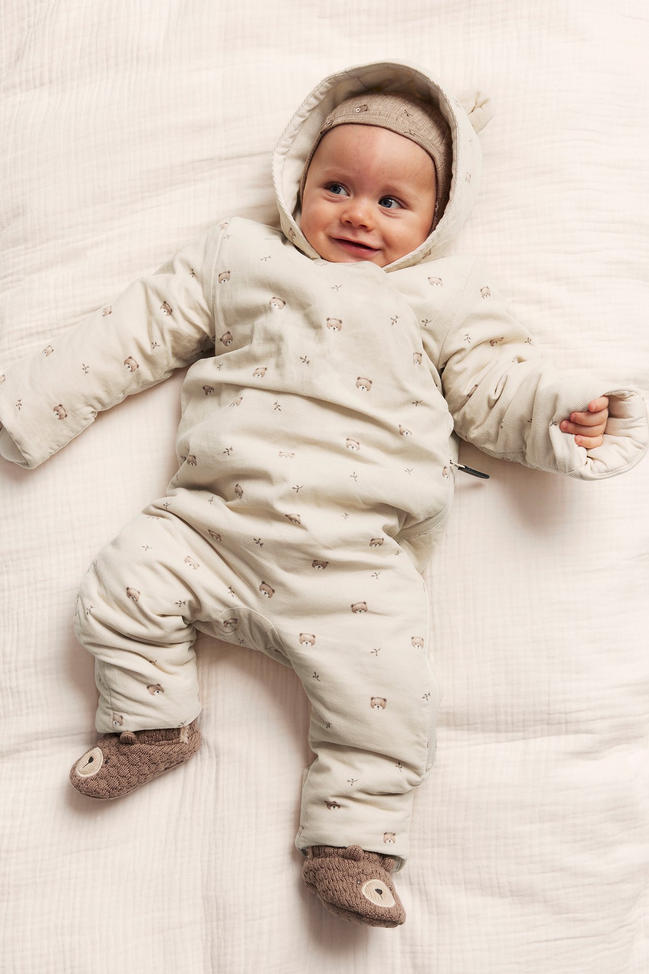 Teddy bear patterned coverall - Beige - 2