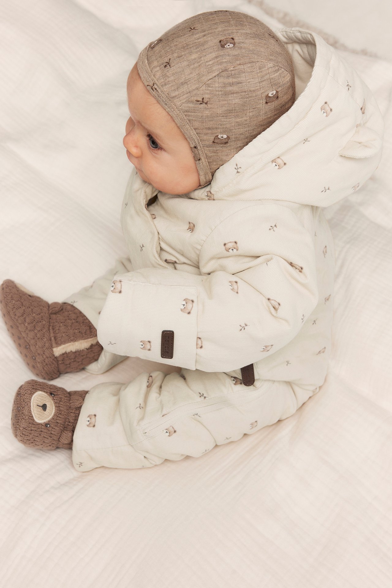 Teddy bear patterned coverall - Beige - 4