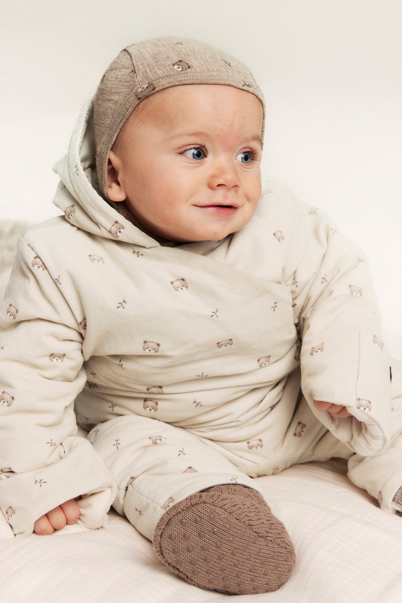 Teddy bear patterned coverall - Beige - 1