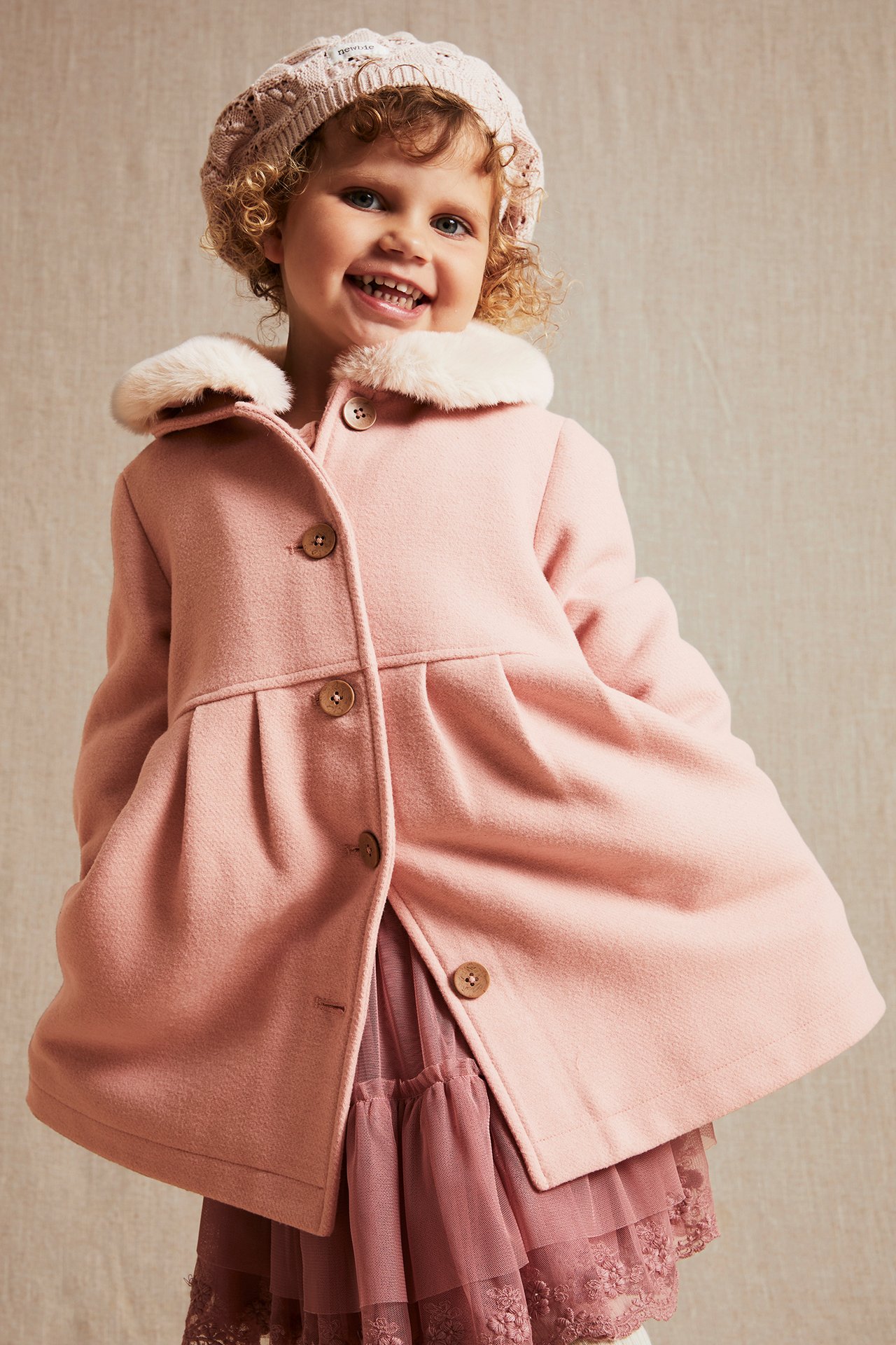 Faux fur collar coat - Pink - 4