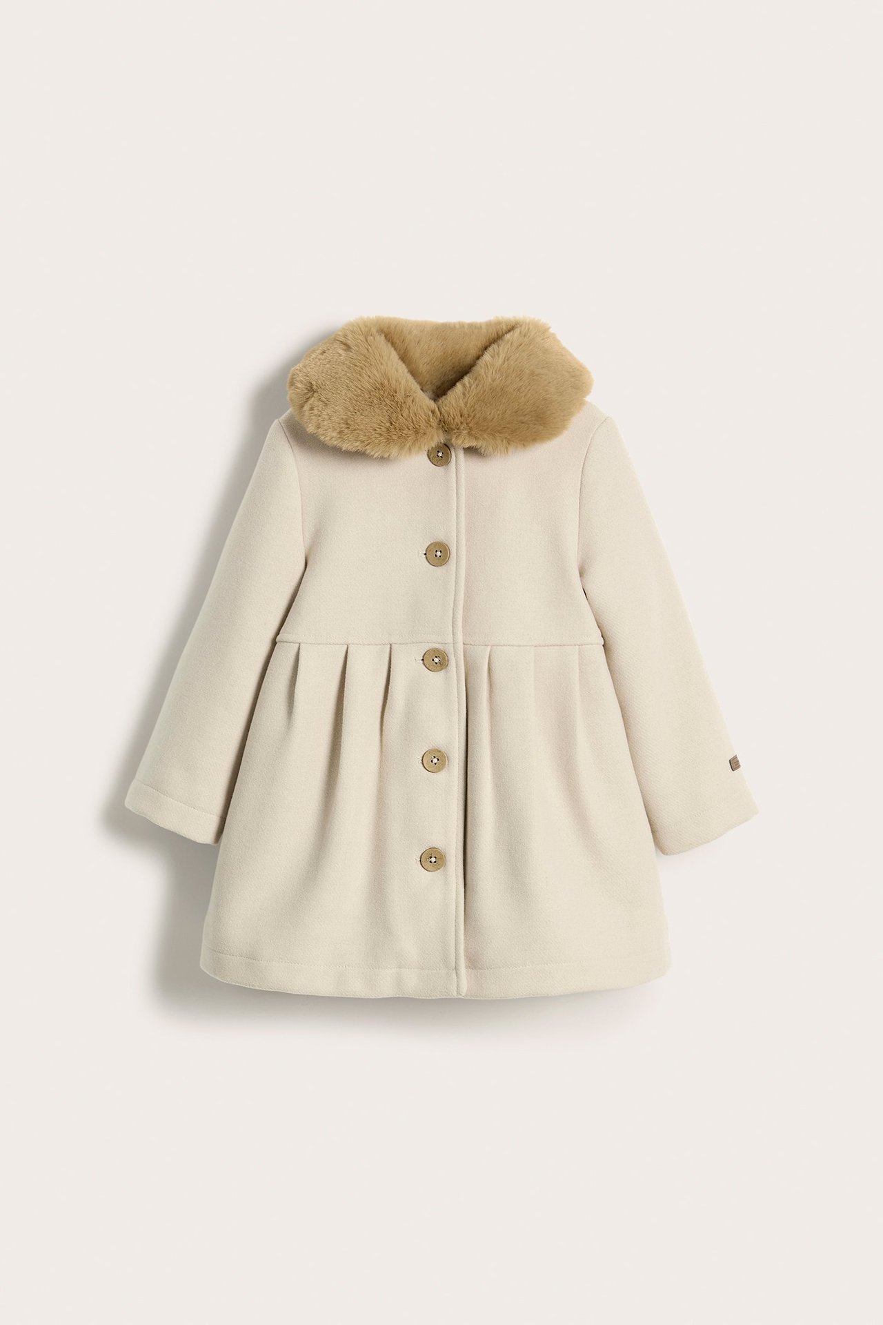 Faux fur collar coat - Beige - 3