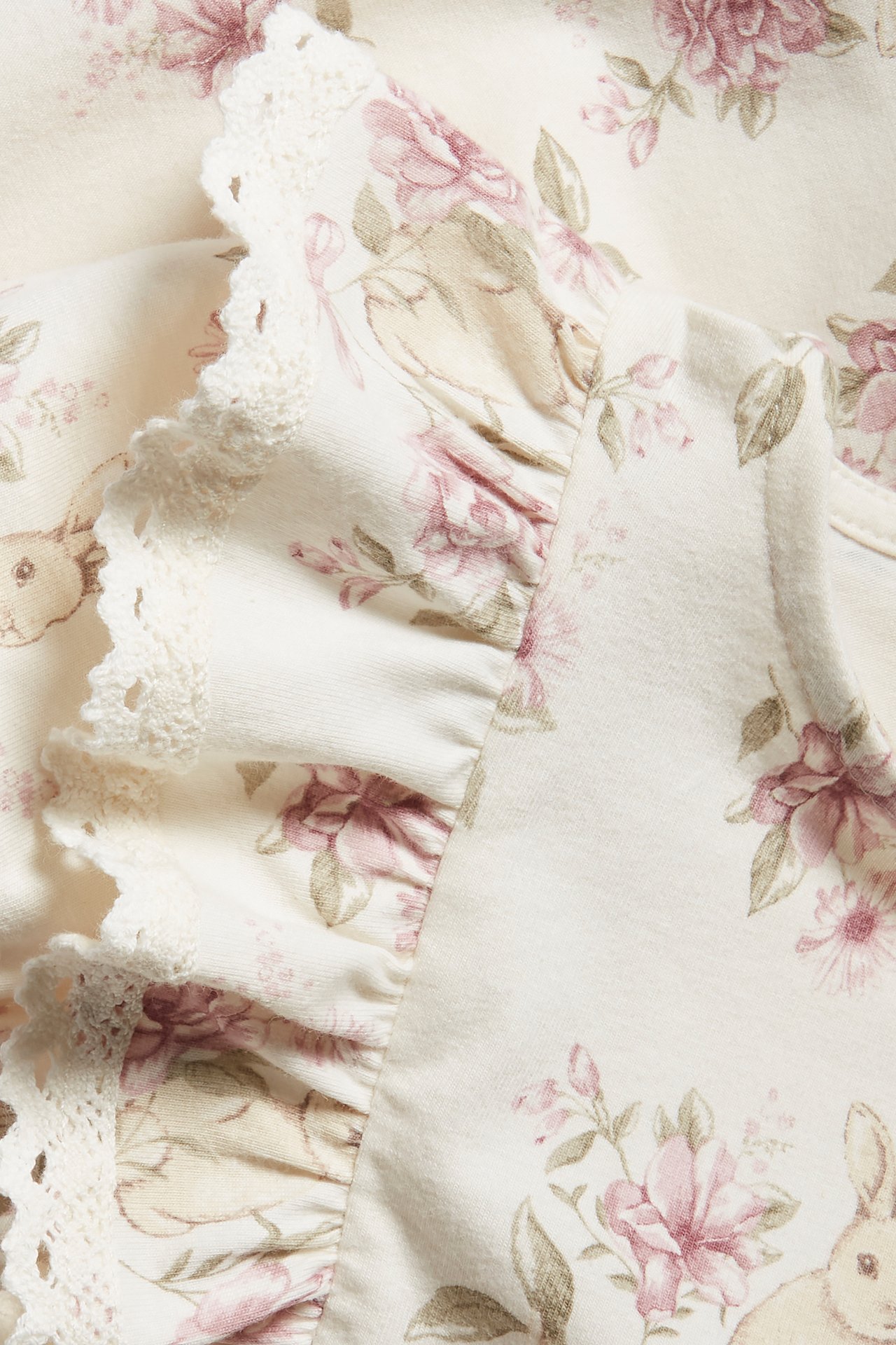 Jersey bunnies and flowers dress - Off-white - 1