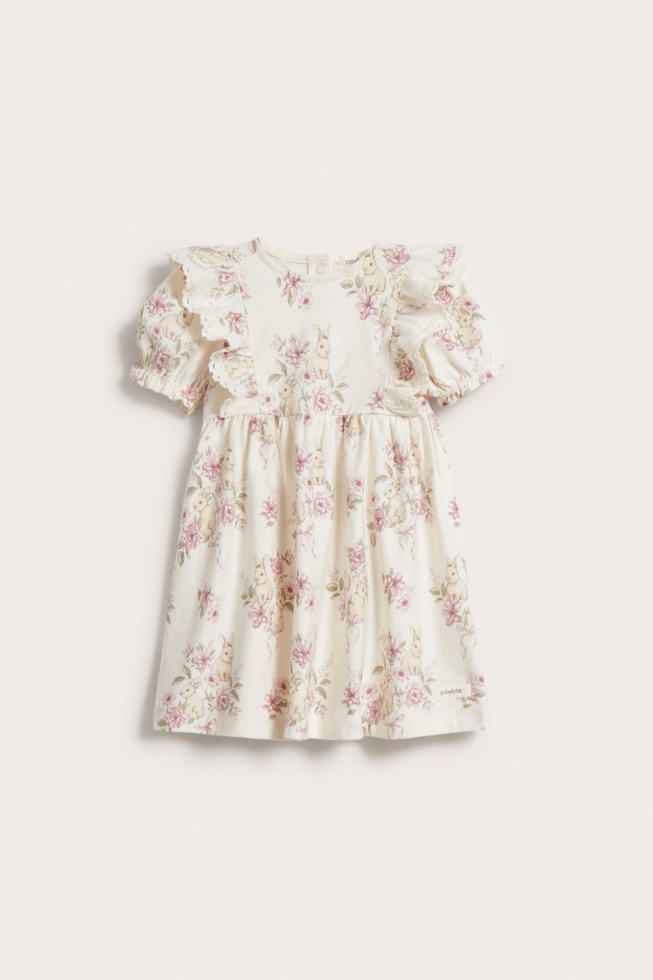 Jersey bunnies and flowers dress - Off-white - 2