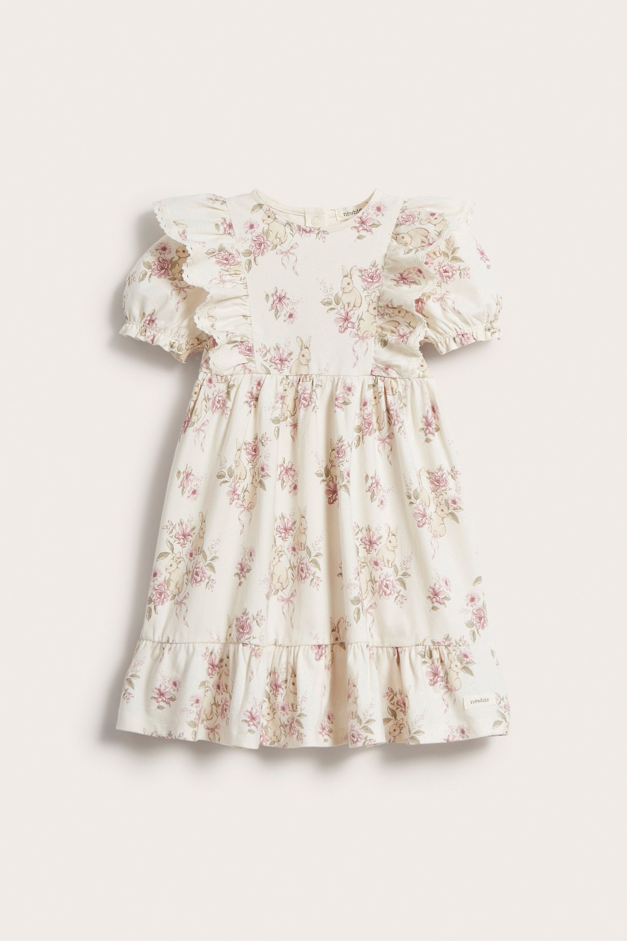 Kleid aus Jersey mit Häschen und Blumen - Naturweiß - 2