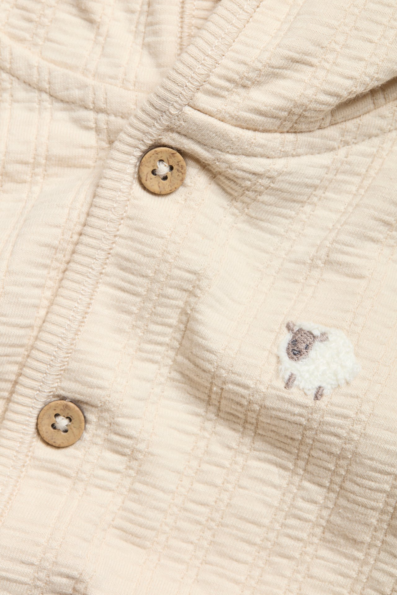 Quilted hood cardigan with lamb appliqué - Light beige - 1