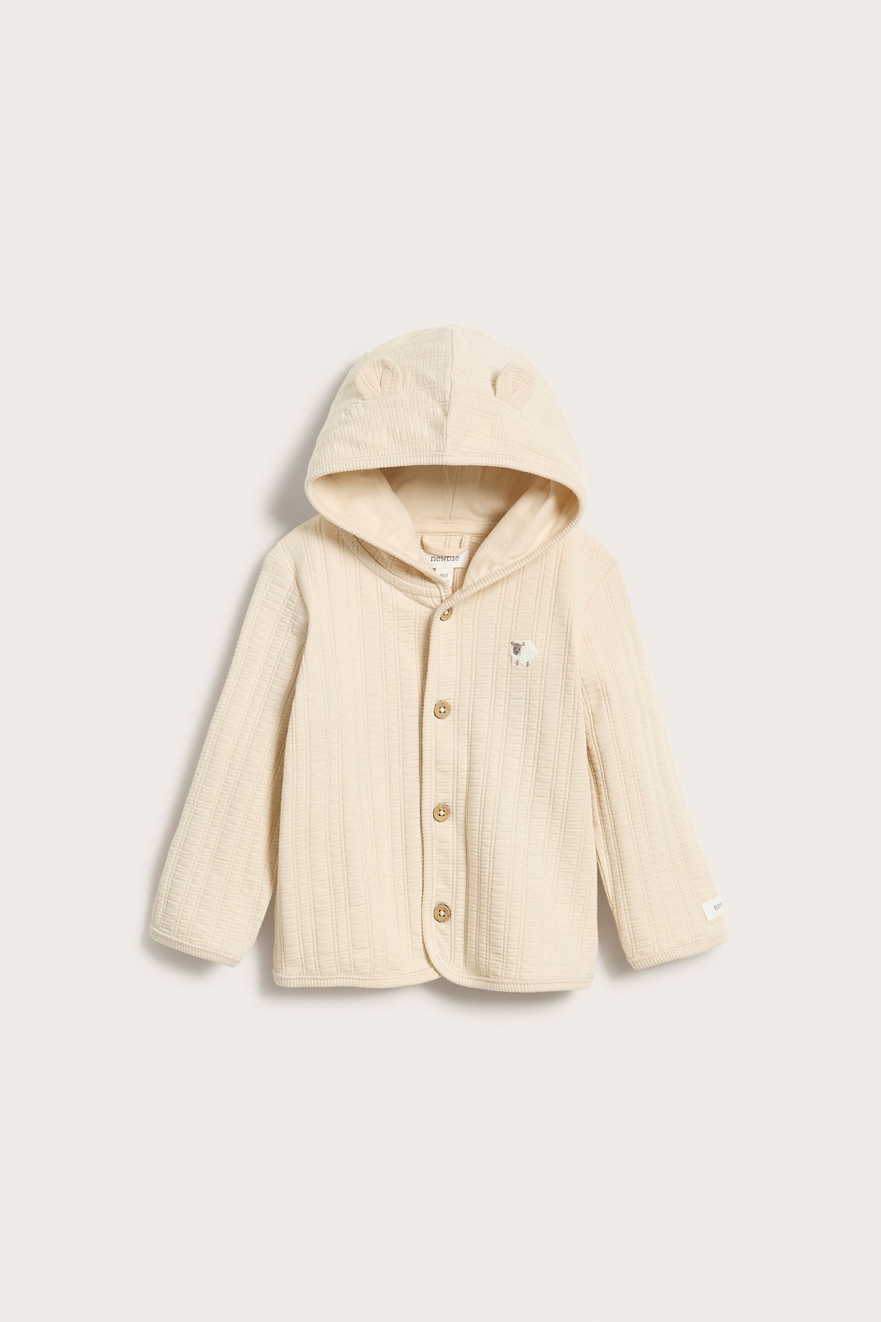 Quilted hood cardigan with lamb appliqué - Light beige - 2