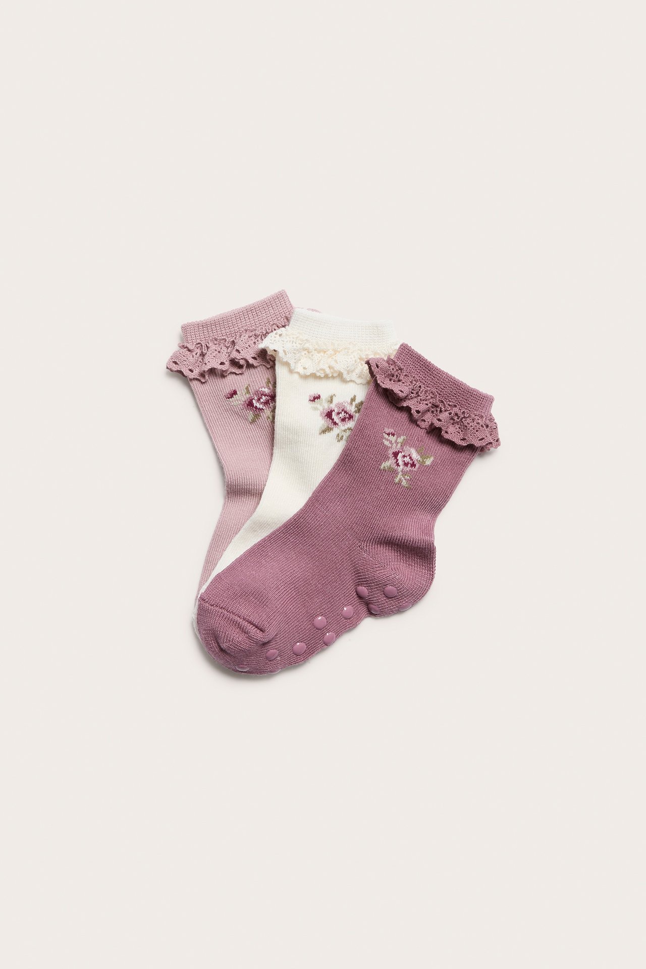 Floral embroidery socks 3-pack - Pink - 1