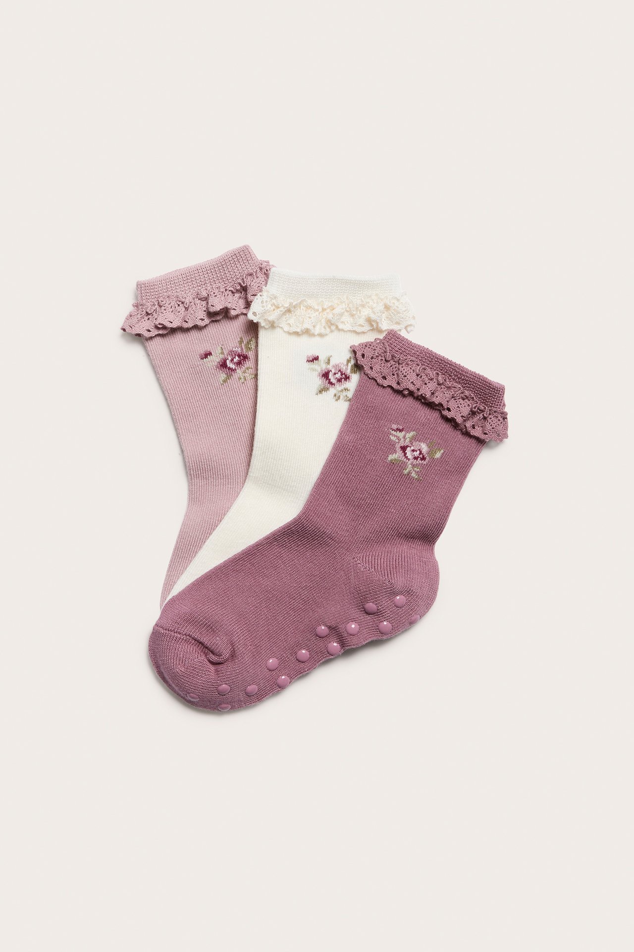 Floral embroidery socks 3-pack - Pink - 1