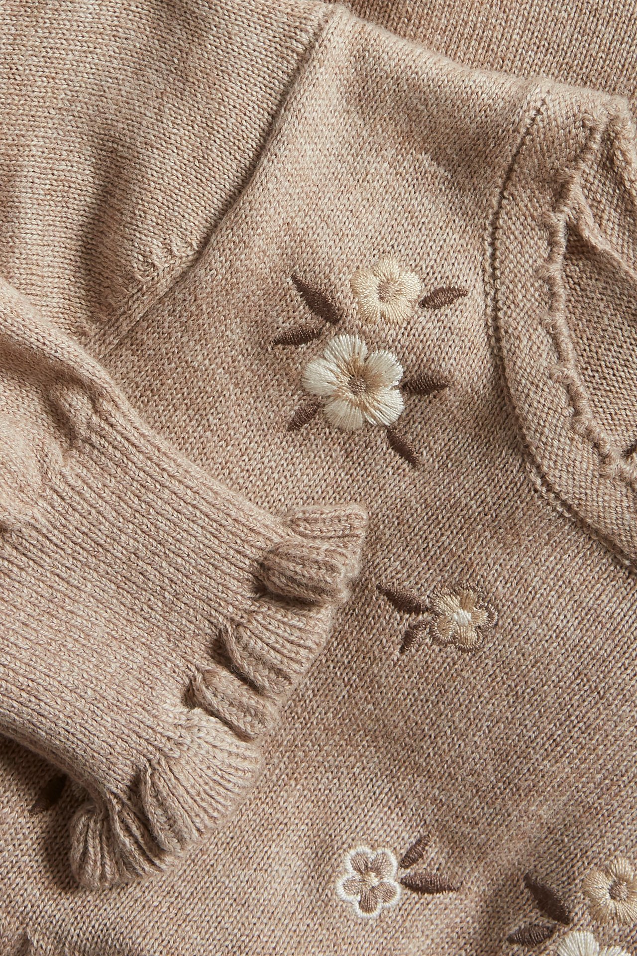 Floral embroidered knitted dress - Brown mélange - 1