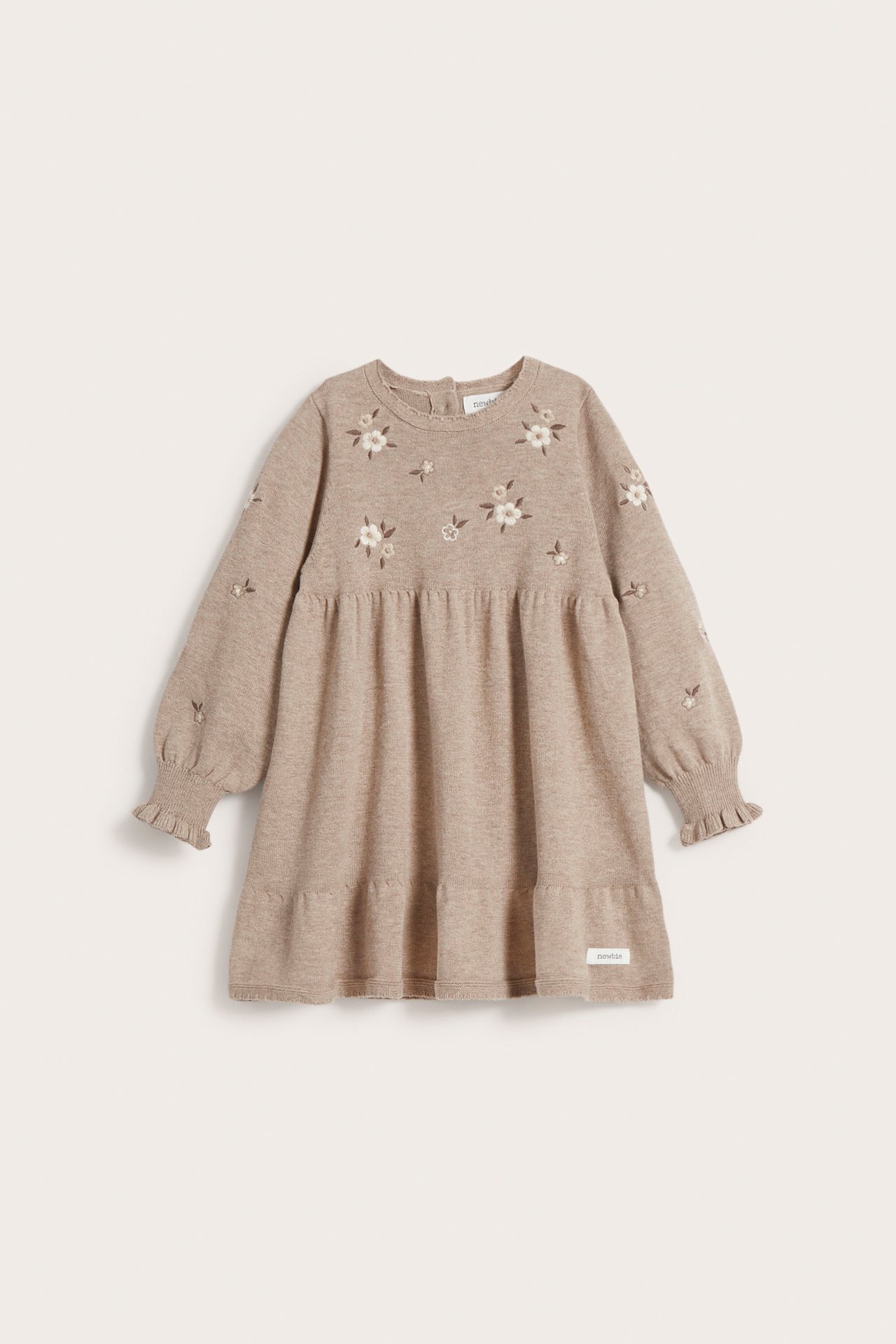 Floral embroidered knitted dress - Brown mélange - 3