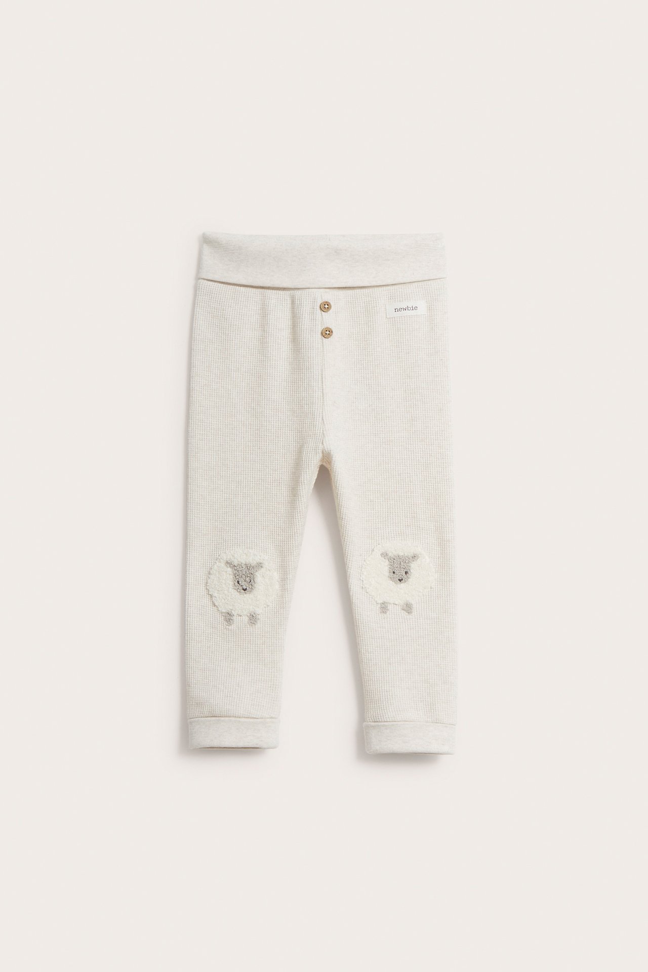 Lamb applique waffle-knit leggings - Beige mélange - 2