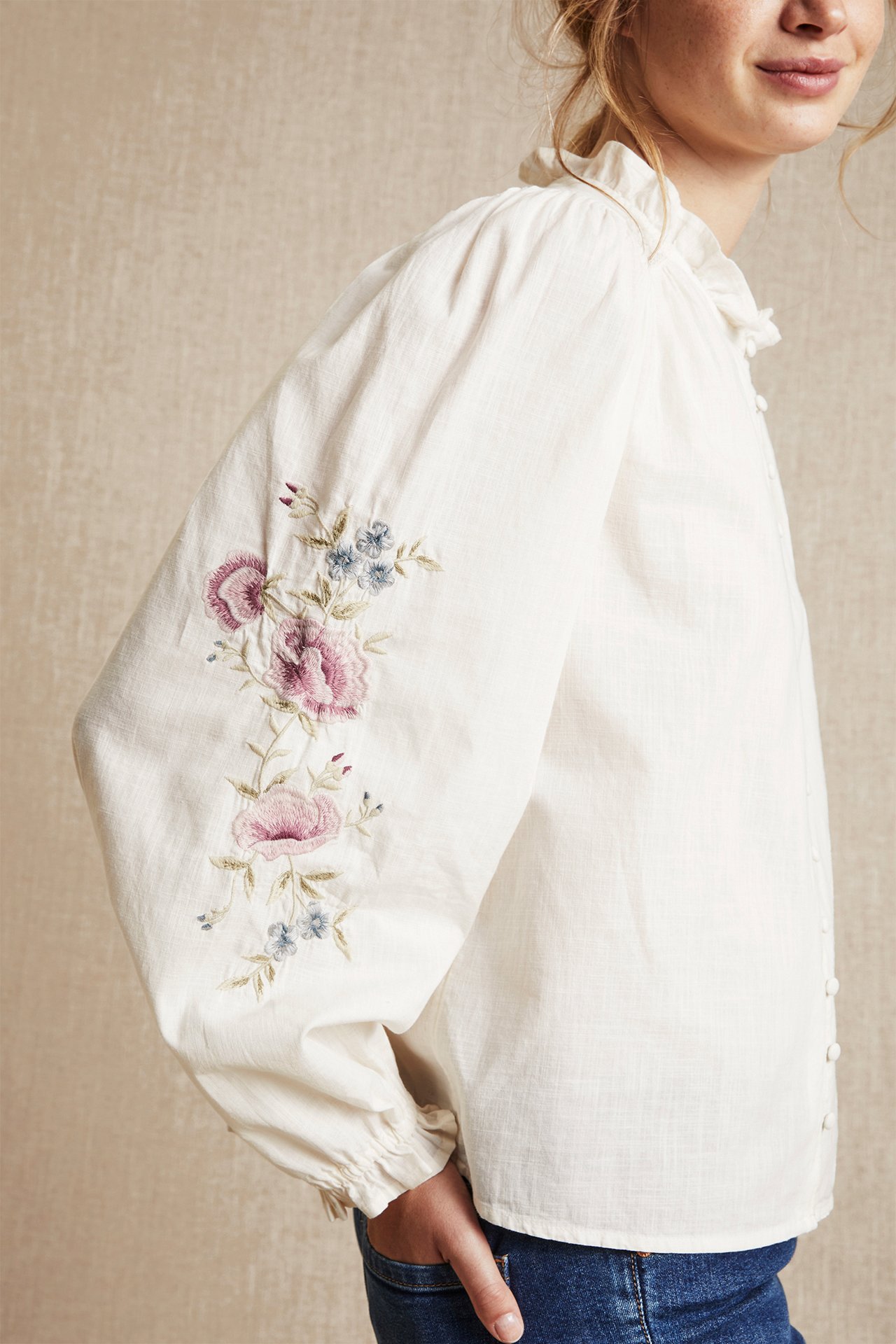 Women's floral embroidery blouse - Off-white - 180cm / Storlek: S - 3