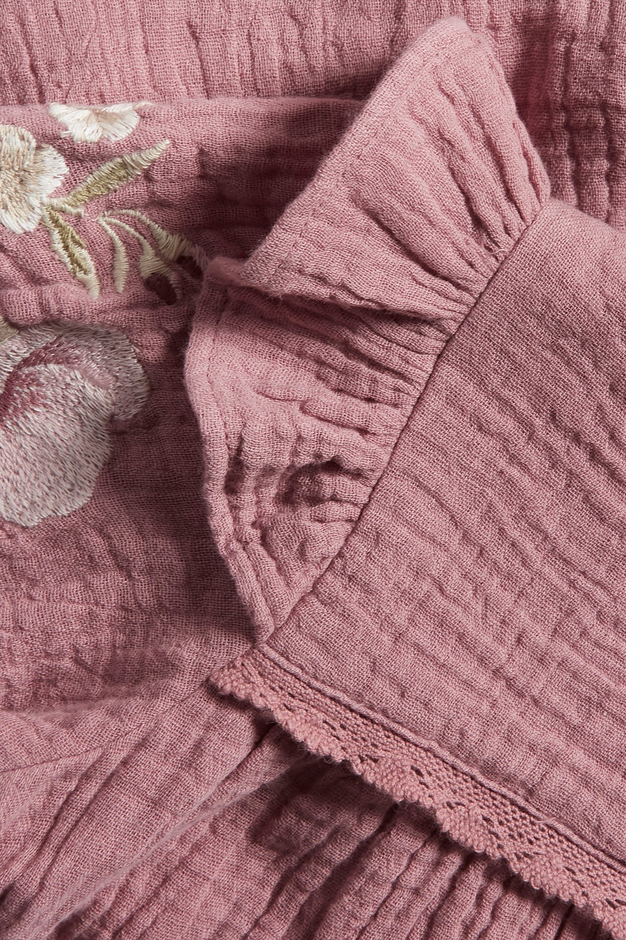 Floral embroidery crepe dress - Dark pink - 1