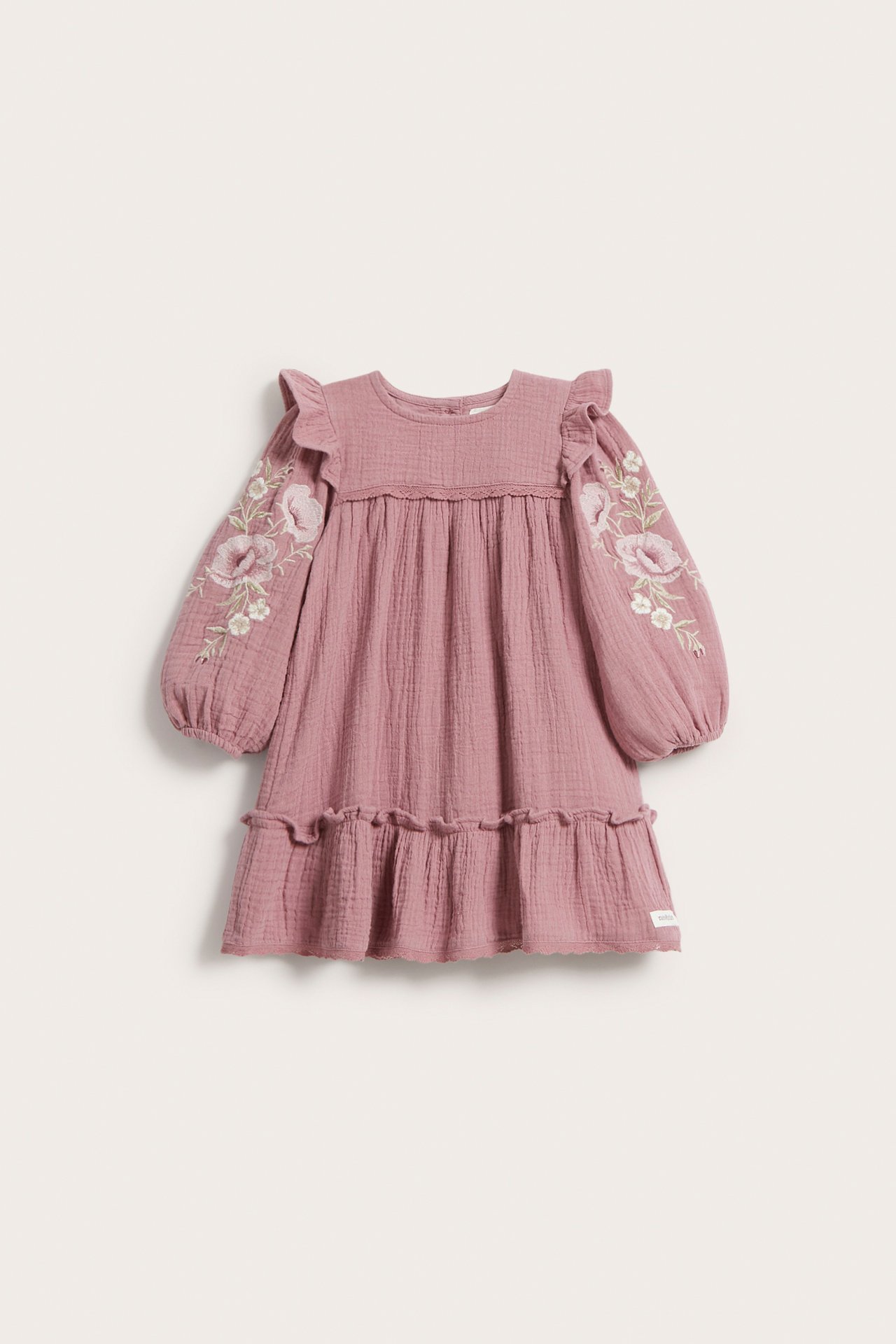 Floral embroidery crepe dress - Dark pink - 2