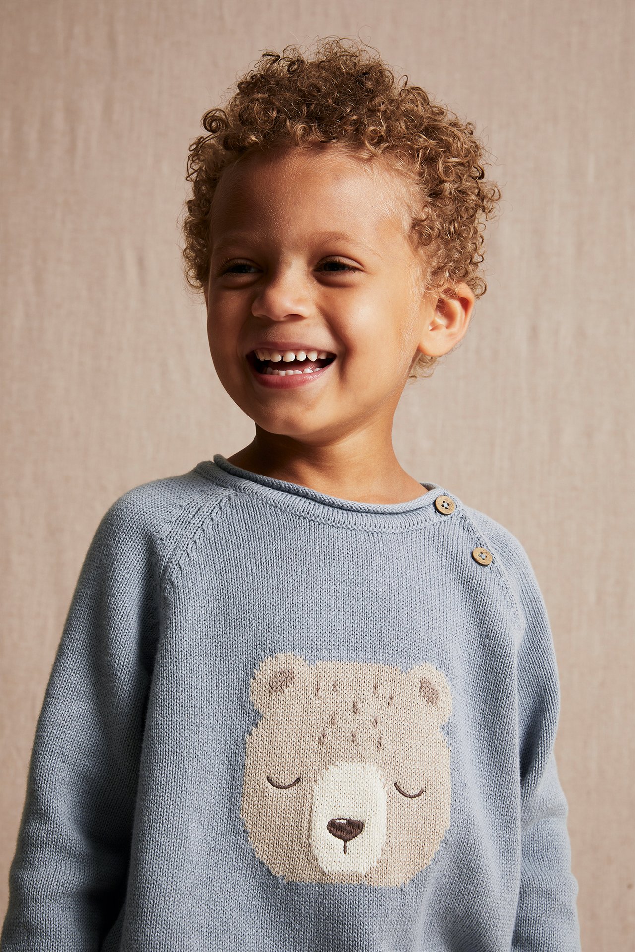 Pullover mit Teddybär-Jacquardmuster - Hellblau - 3