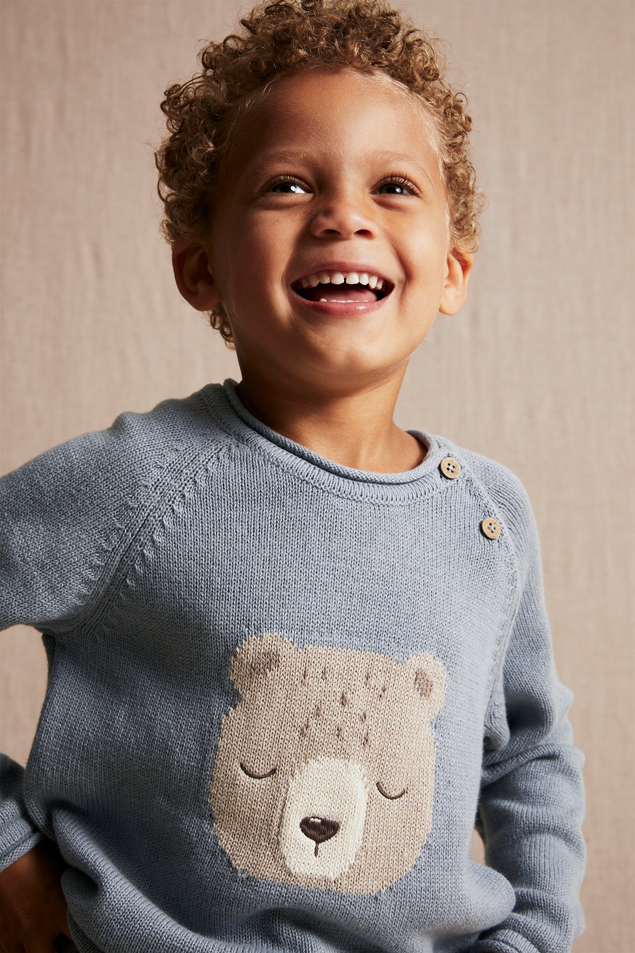 Pullover mit Teddybär-Jacquardmuster - Hellblau - 1