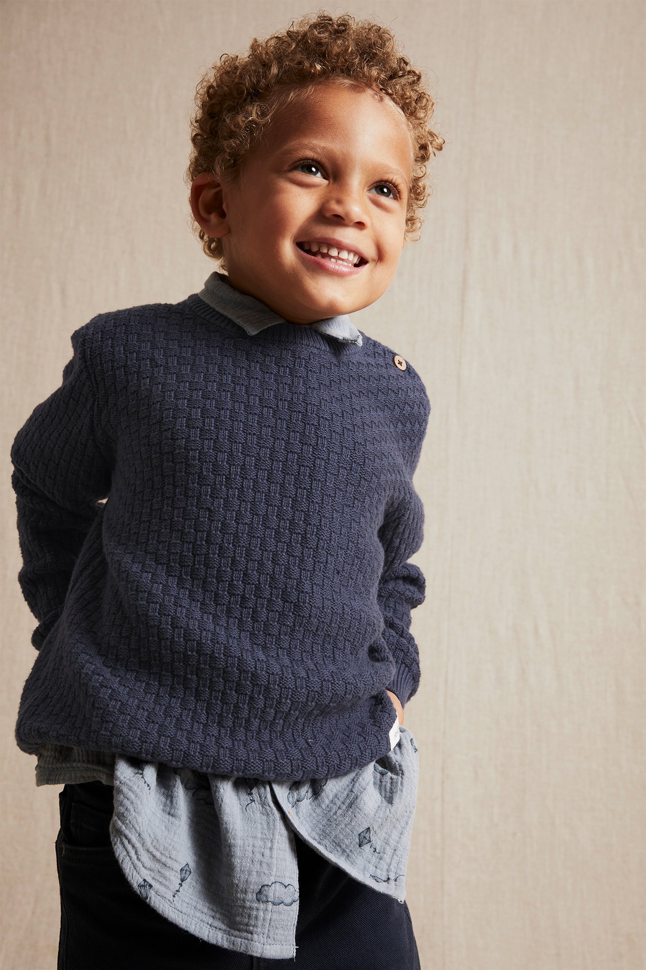 Gemusterter Strickpullover - Dunkelblau - 1