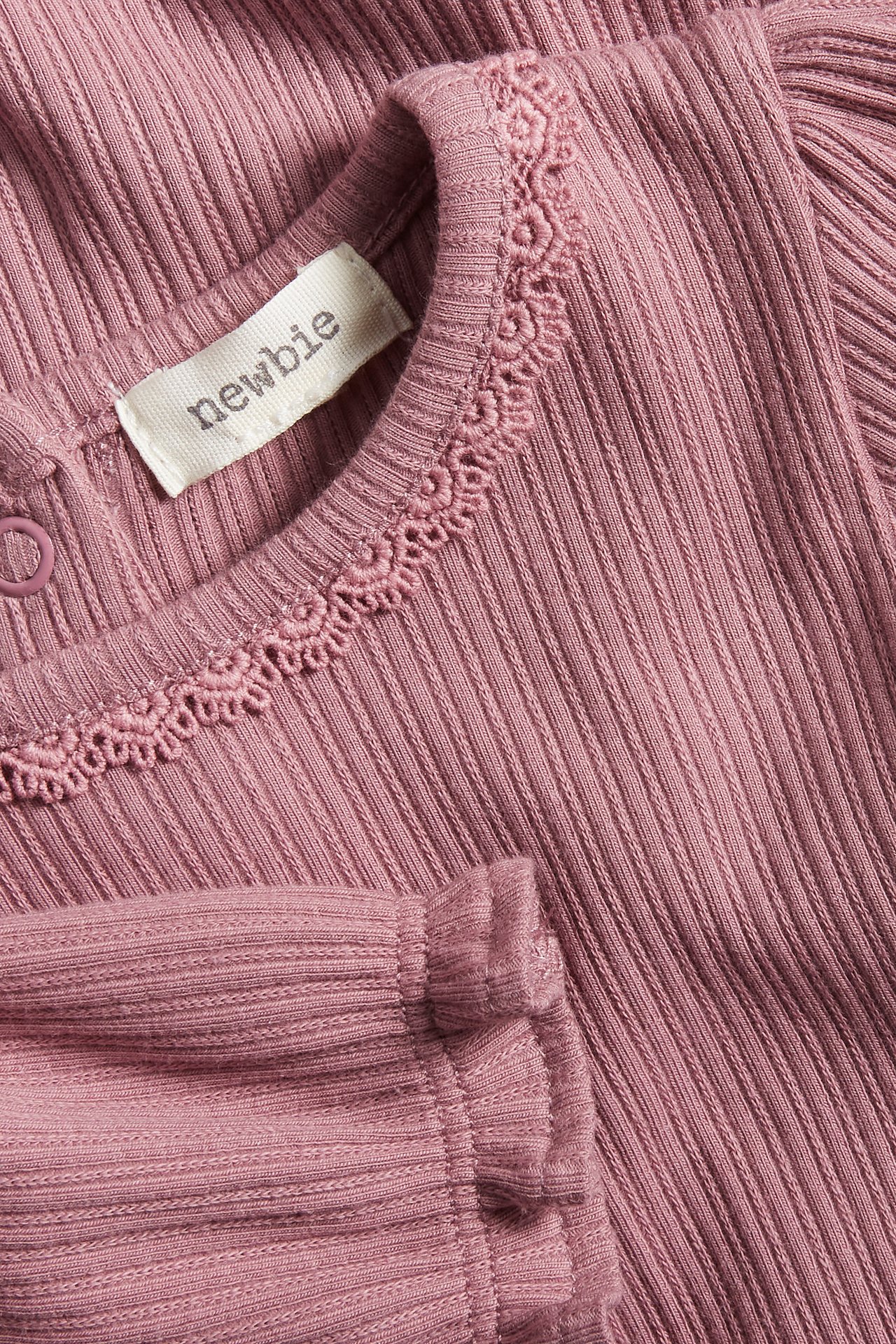 Long-sleeved irregular rib bodysuit - Dark pink - 1
