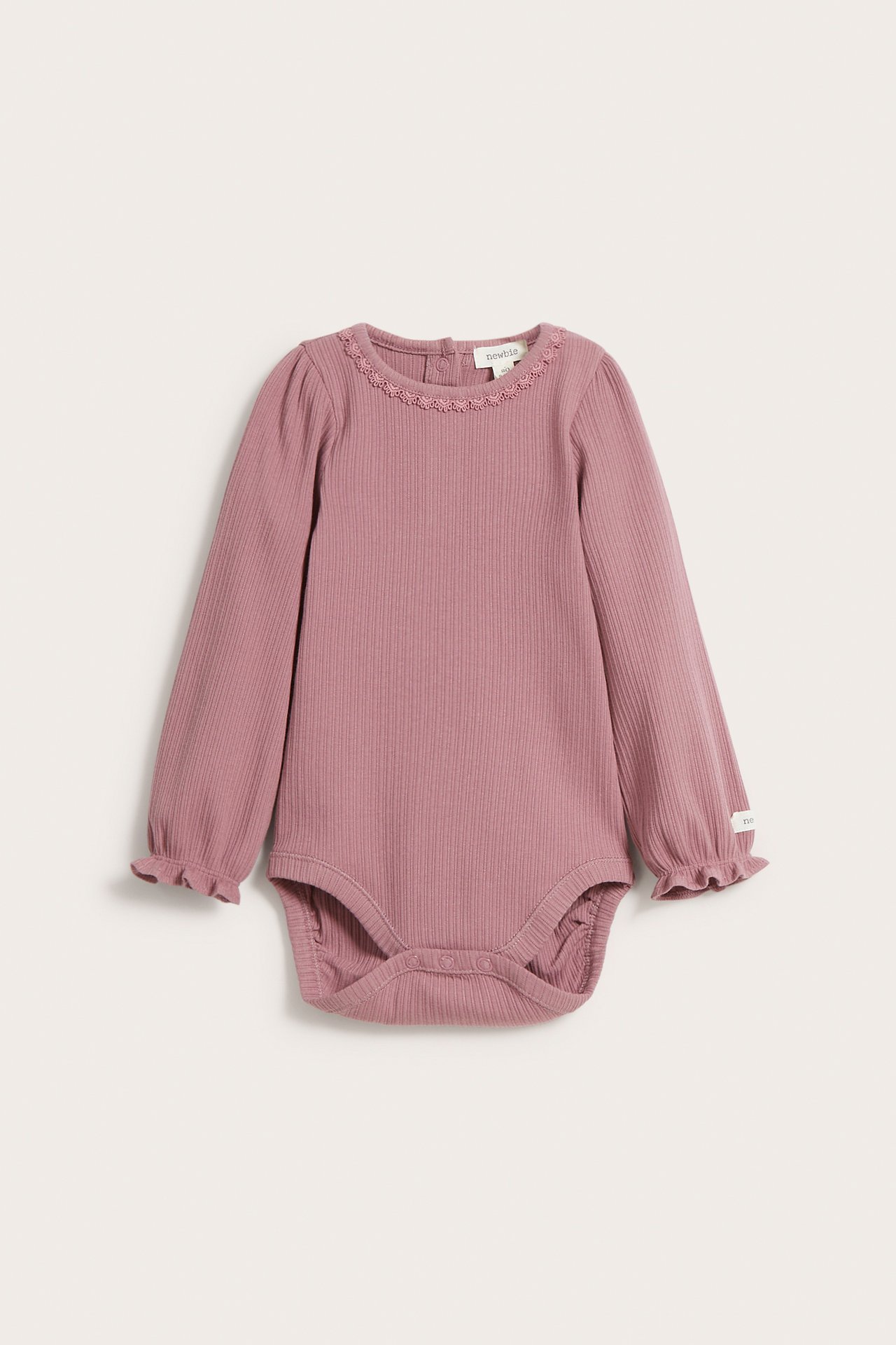 Long-sleeved irregular rib bodysuit - Dark pink - 2