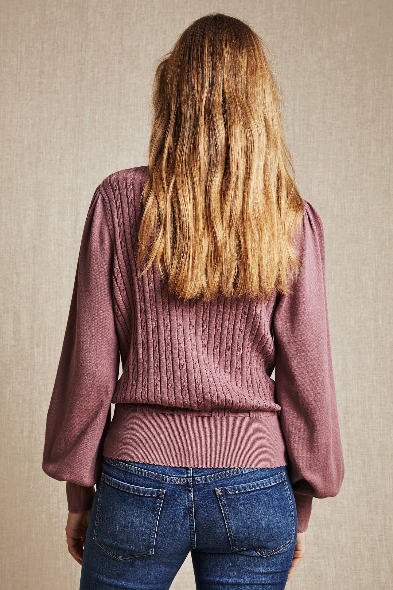 Women's cable-knit embroidery cardigan - Dark pink - 180cm / Storlek: S - 4