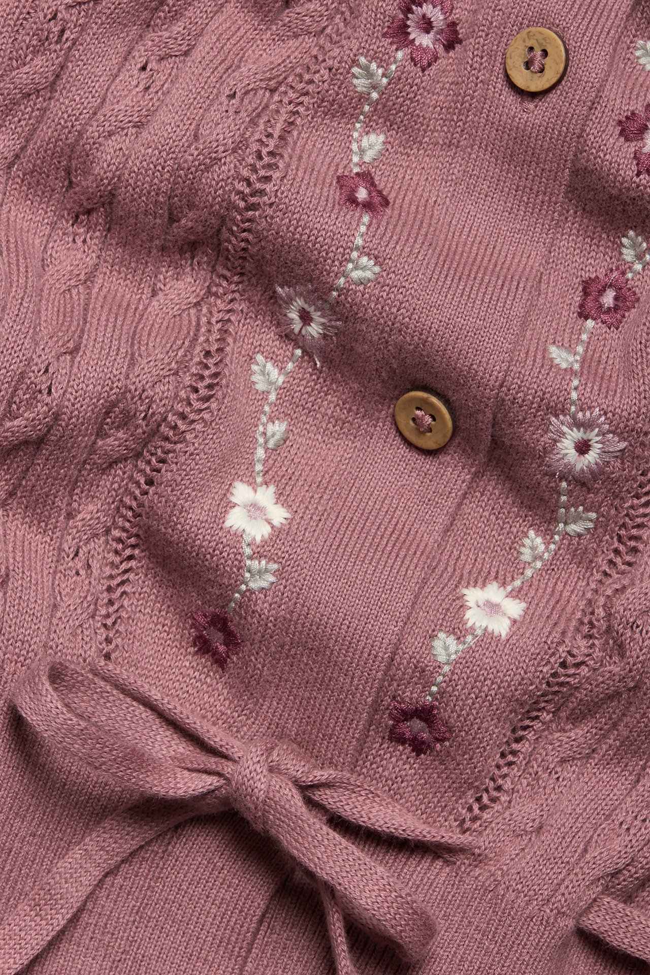Women's cable-knit embroidery cardigan - Dark pink - 5
