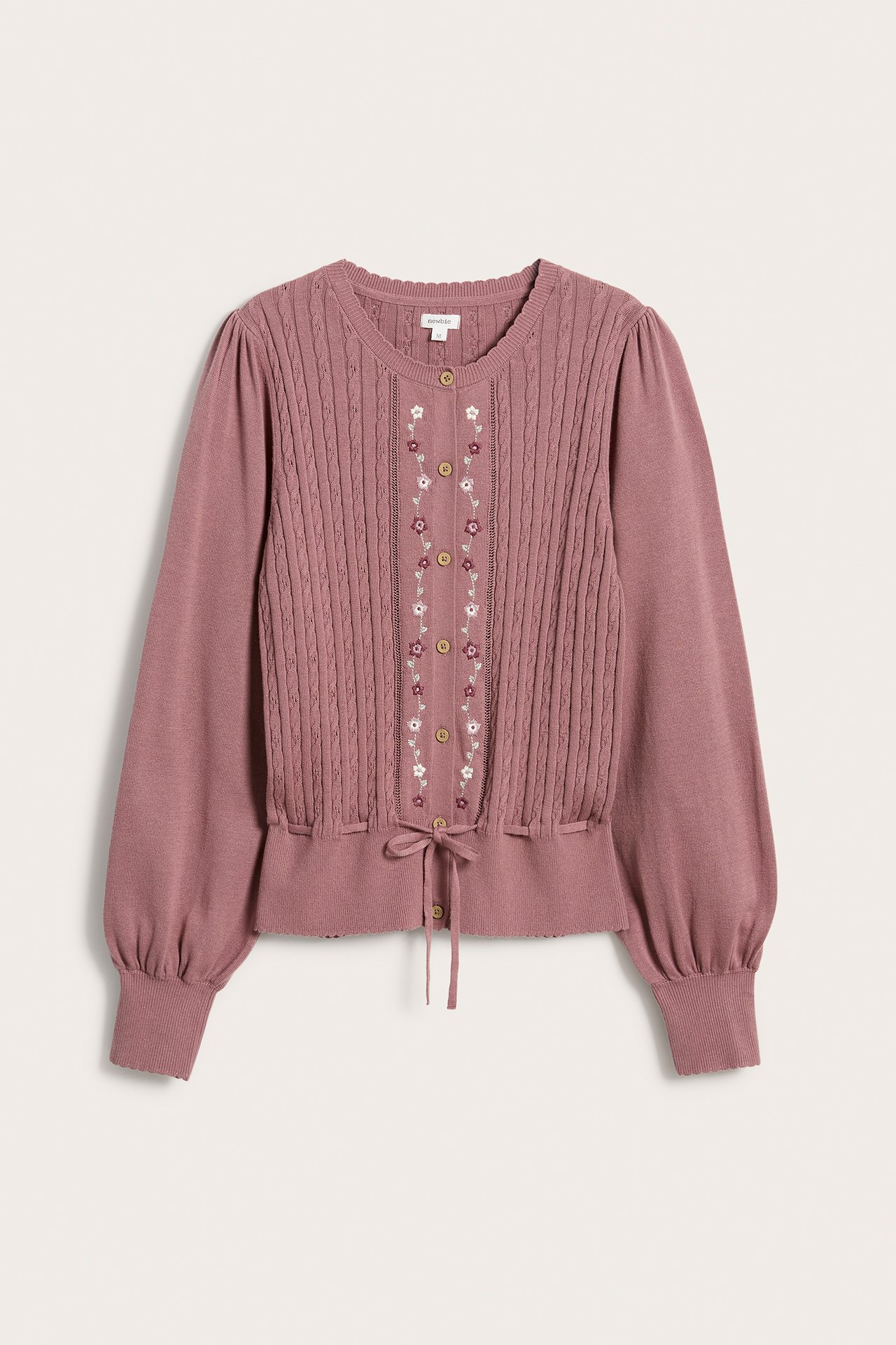 Women's cable-knit embroidery cardigan - Dark pink - 6
