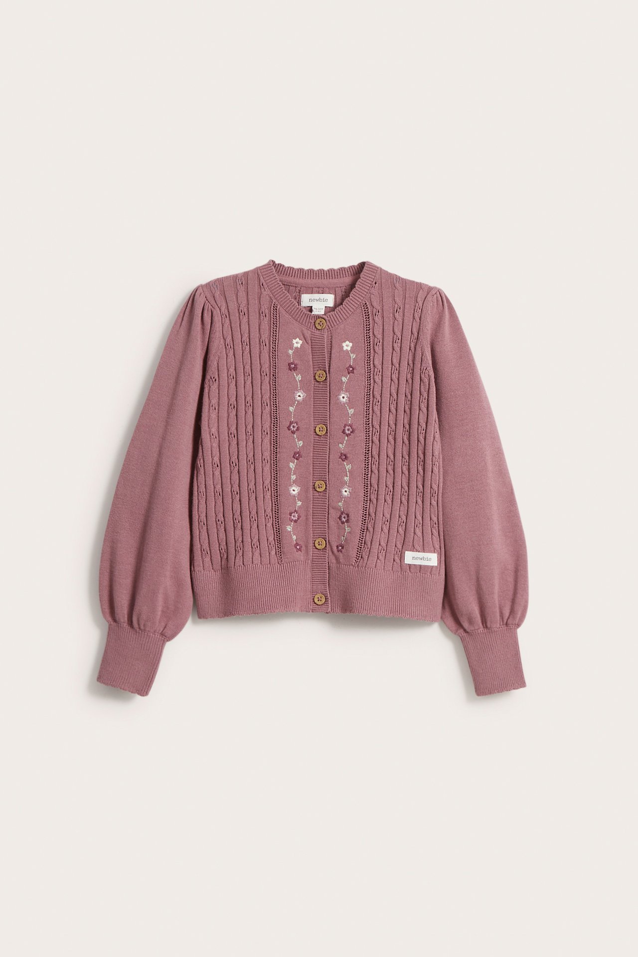 Strickjacke mit Zopfmuster und Stickerei - Dunkelrosa - 2