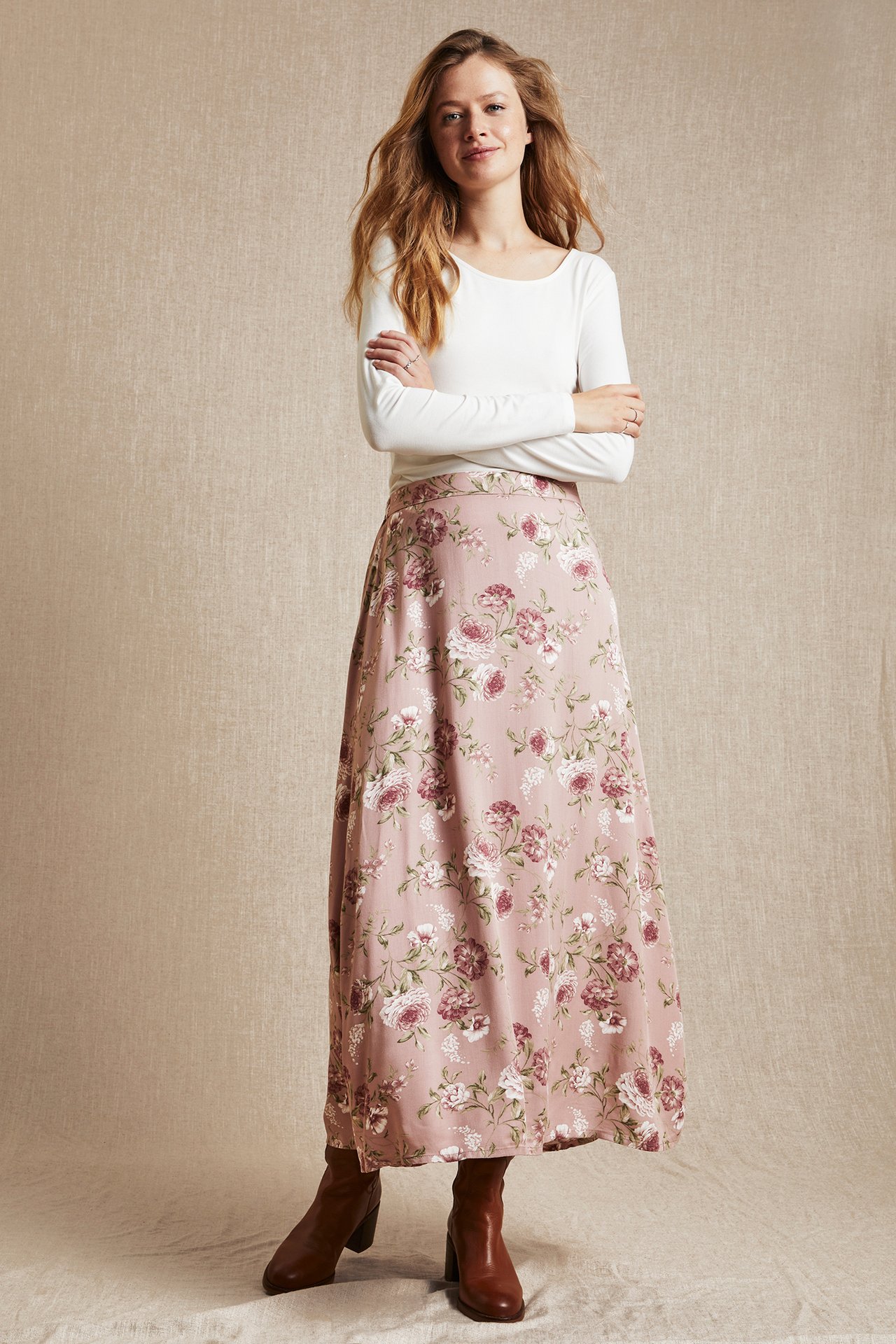 Rock aus Viskose mit Blumenmuster für Damen - Rosa - 180 cm/Größe S - 1