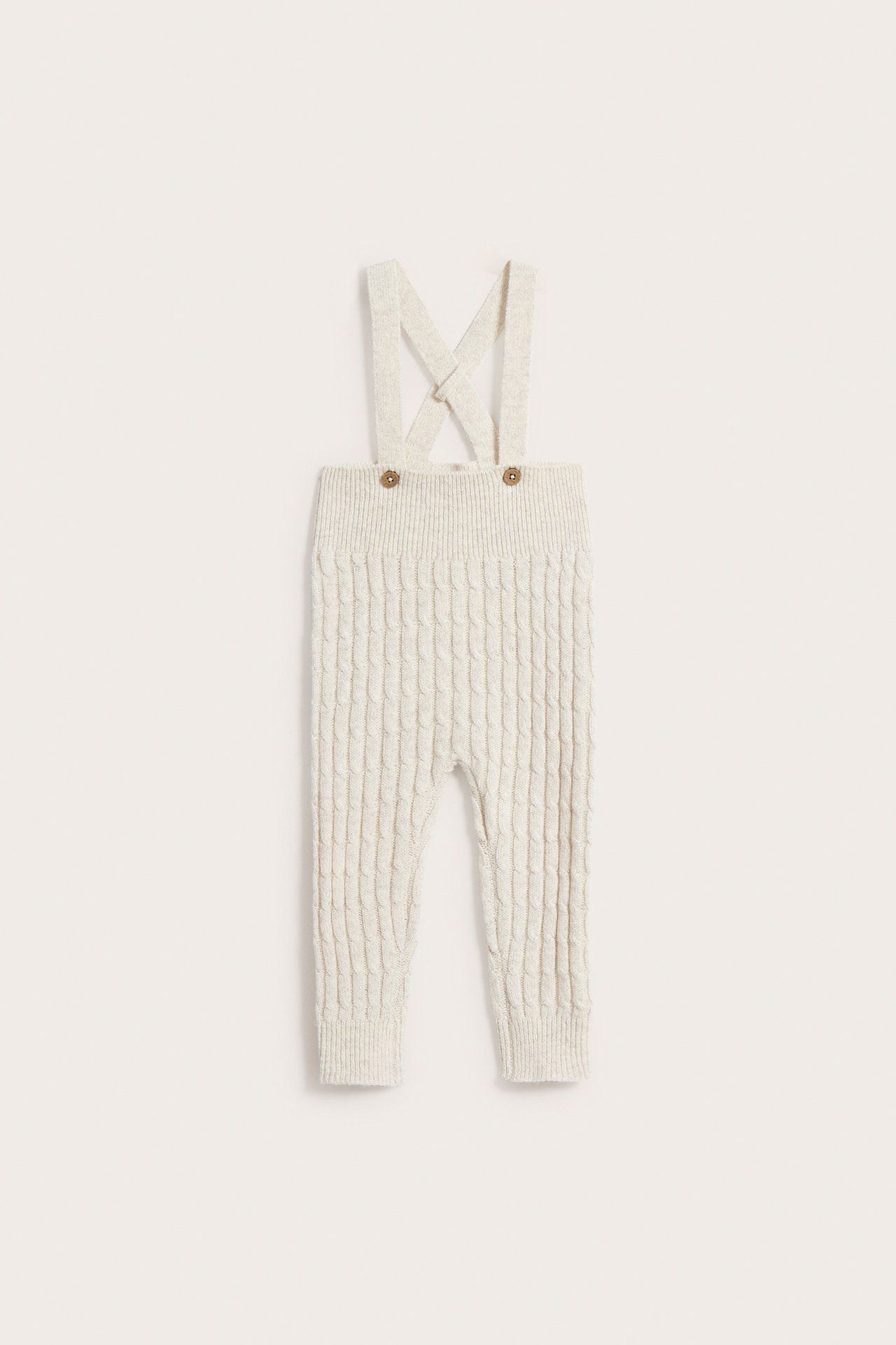 Gestrickte Leggings mit Hosenträgern - Beige meliert - 3