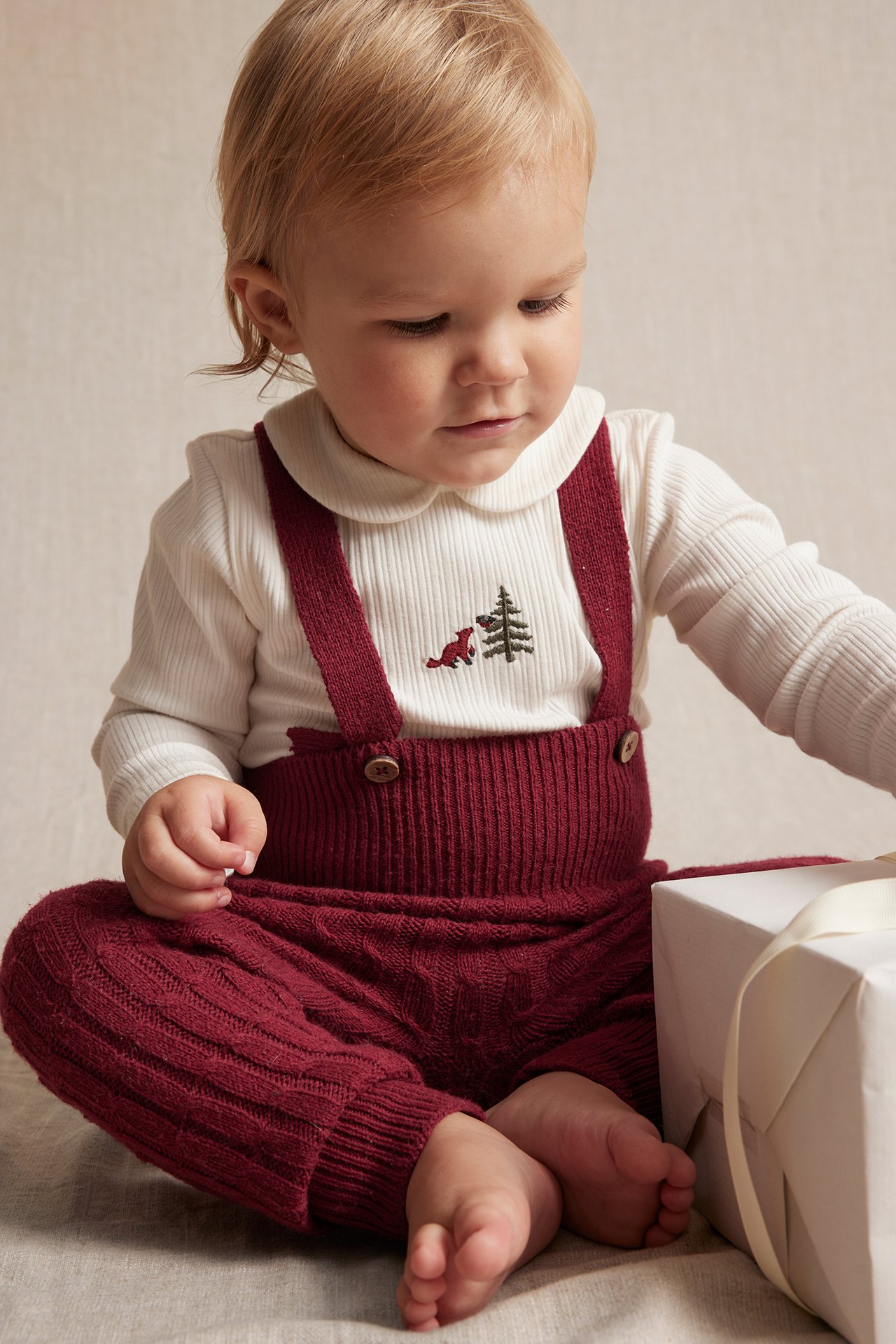 Knitted suspender leggings - Red - 1