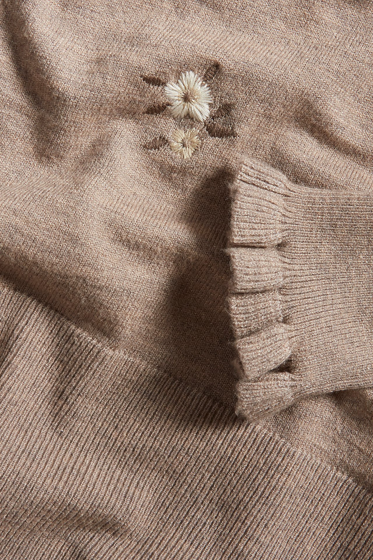 Women's wrap cardigan with floral embroidery - Beige mélange - 4