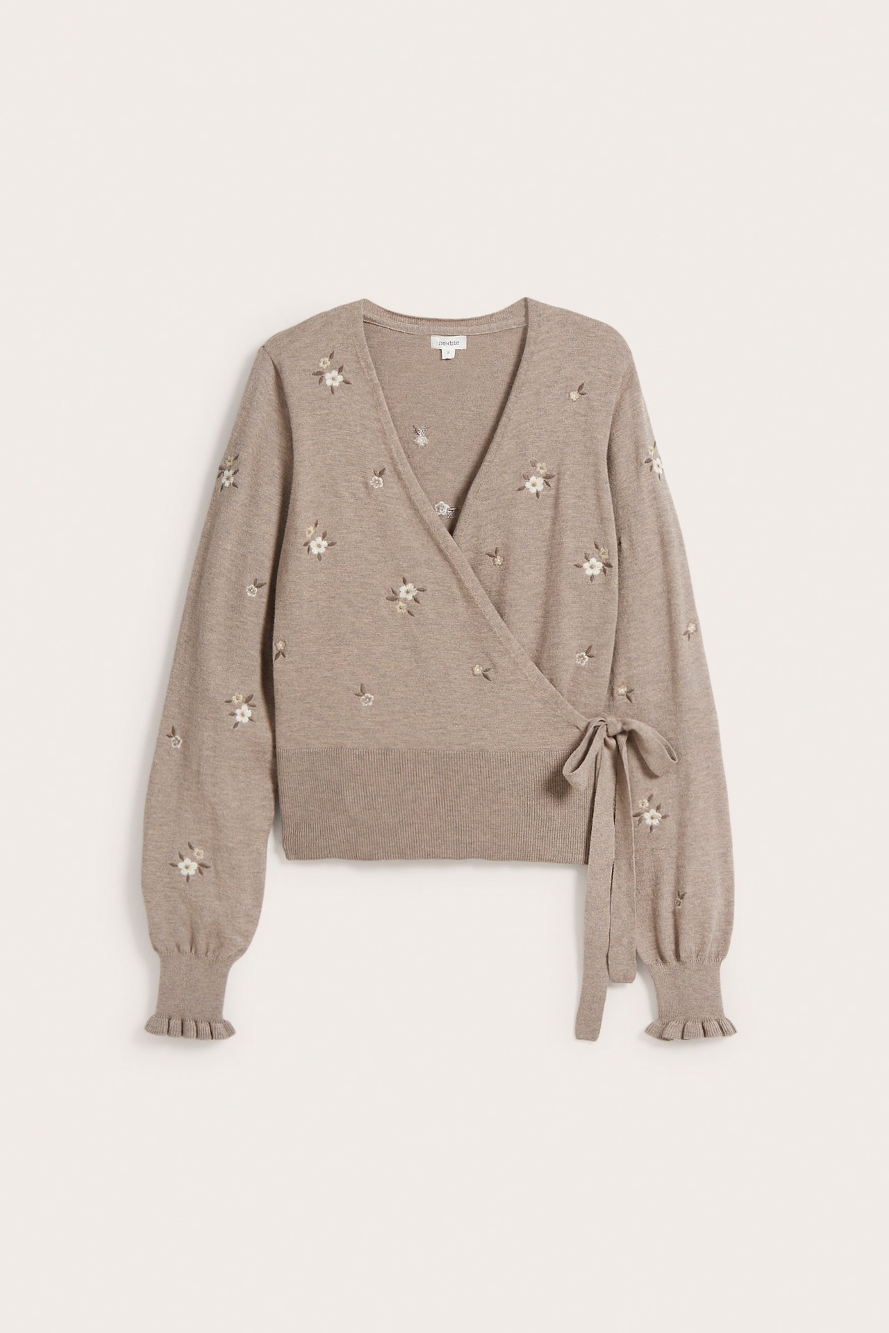 Women's wrap cardigan with floral embroidery - Beige mélange - 5
