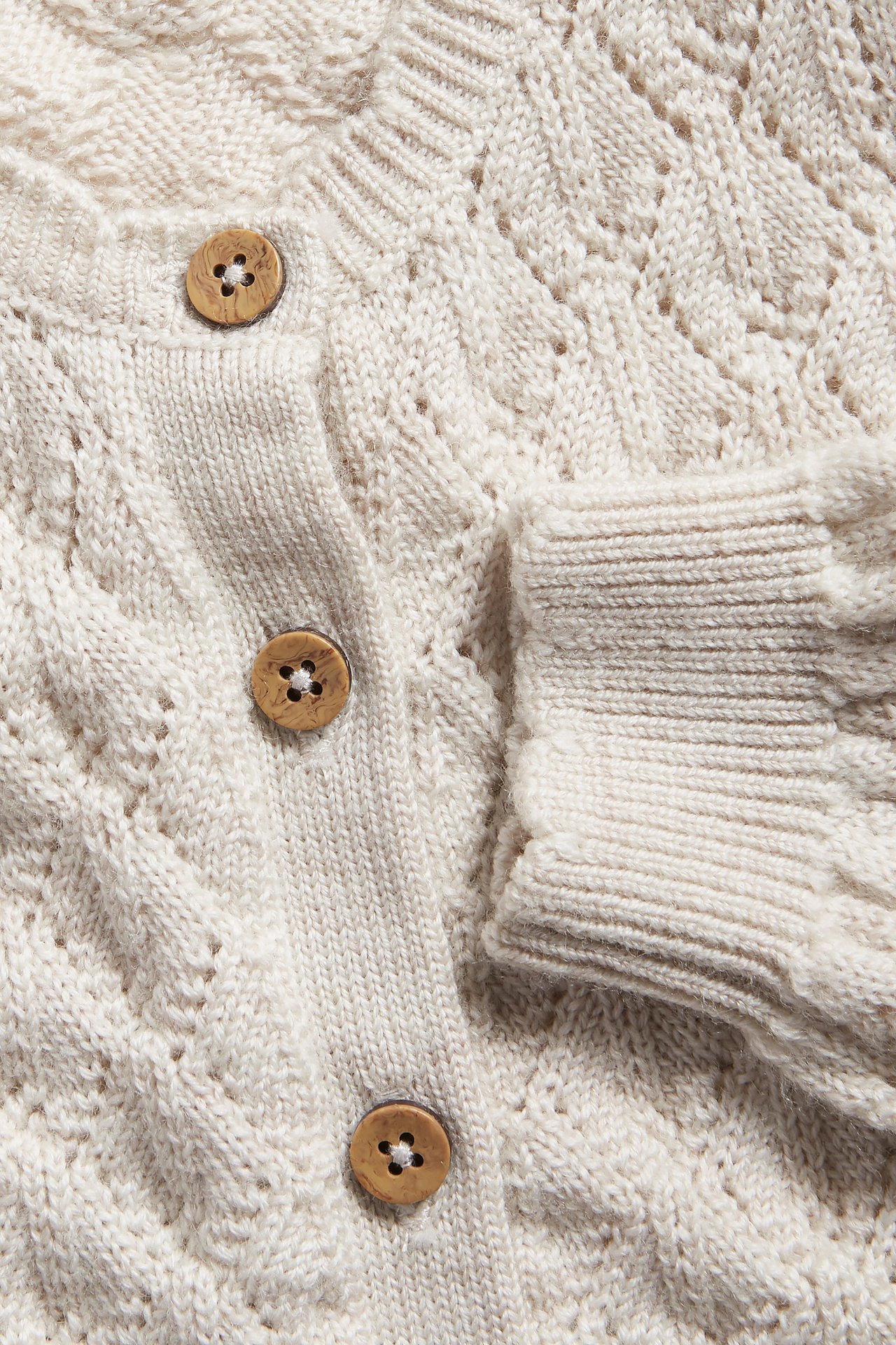 Wool pattern-knit cardigan - Beige mélange - 1