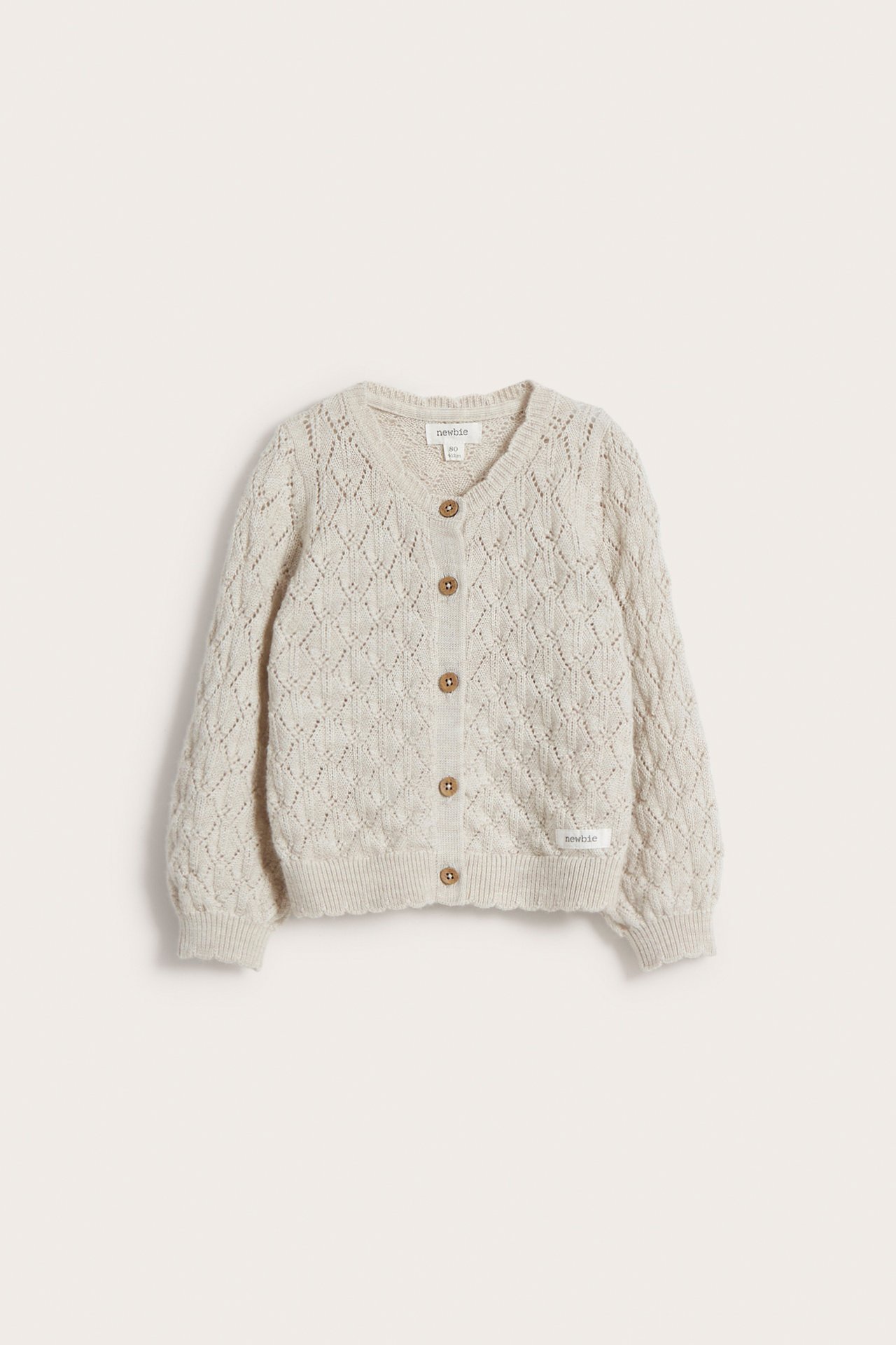 Wool pattern-knit cardigan - Beige mélange - 2