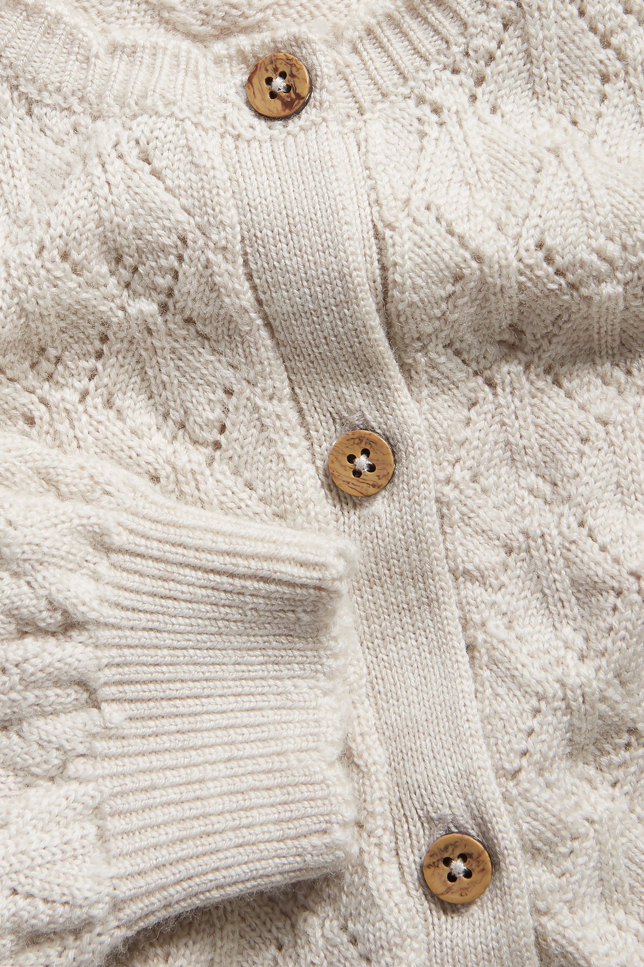 Wool pattern-knit cardigan - Beige mélange - 2