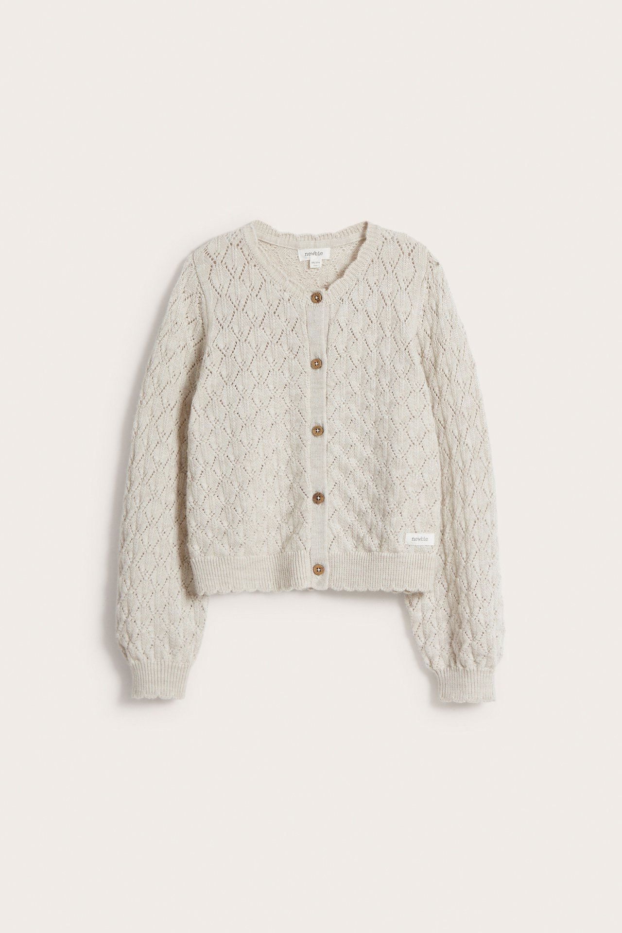 Wool pattern-knit cardigan - Beige mélange - 1