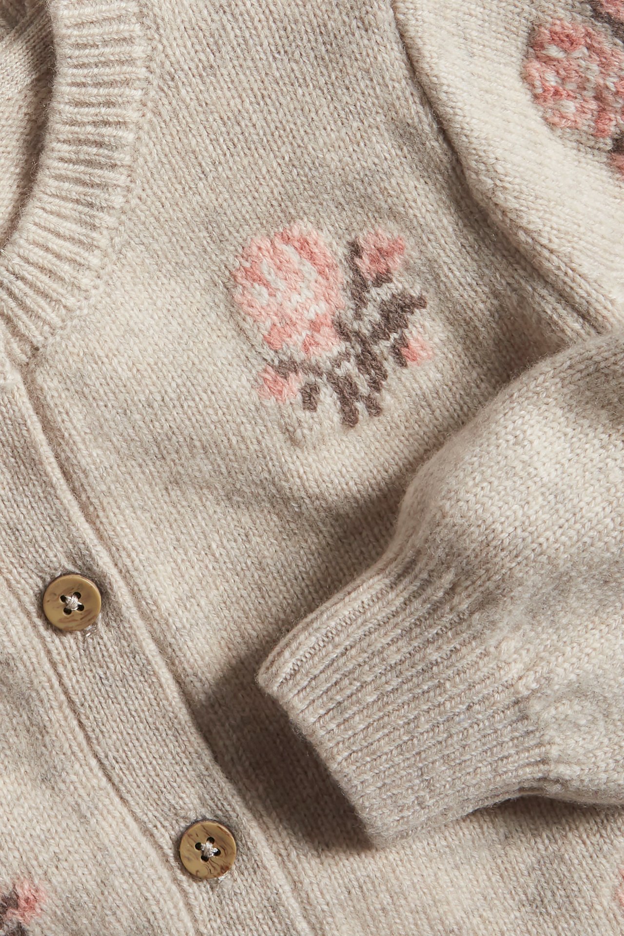 Floral jacquard-knit cardigan - Beige mélange - 1