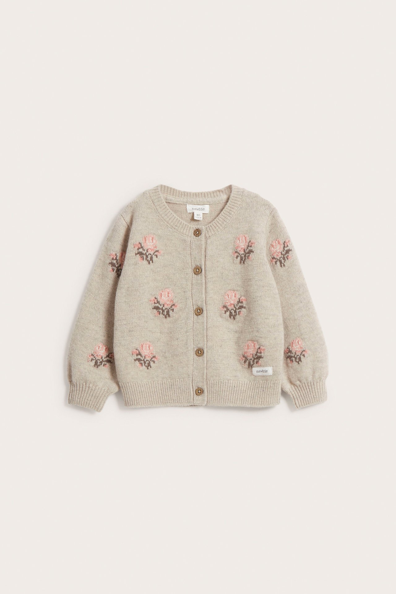 Floral jacquard-knit cardigan - Beige mélange - 2